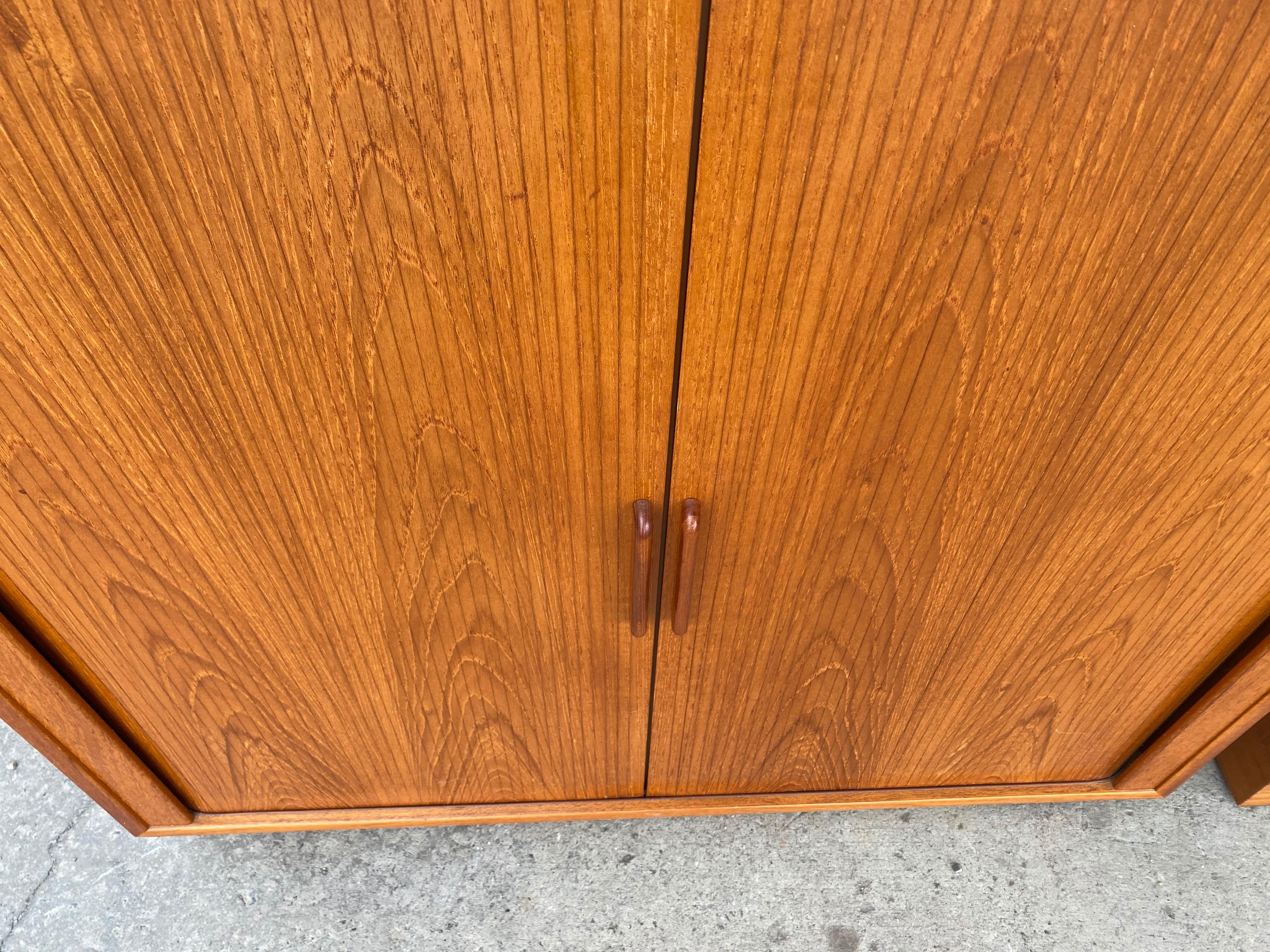 Matched Pair Teak Tambour Door Cabinets / Servers Made in Denmark For Sale 1