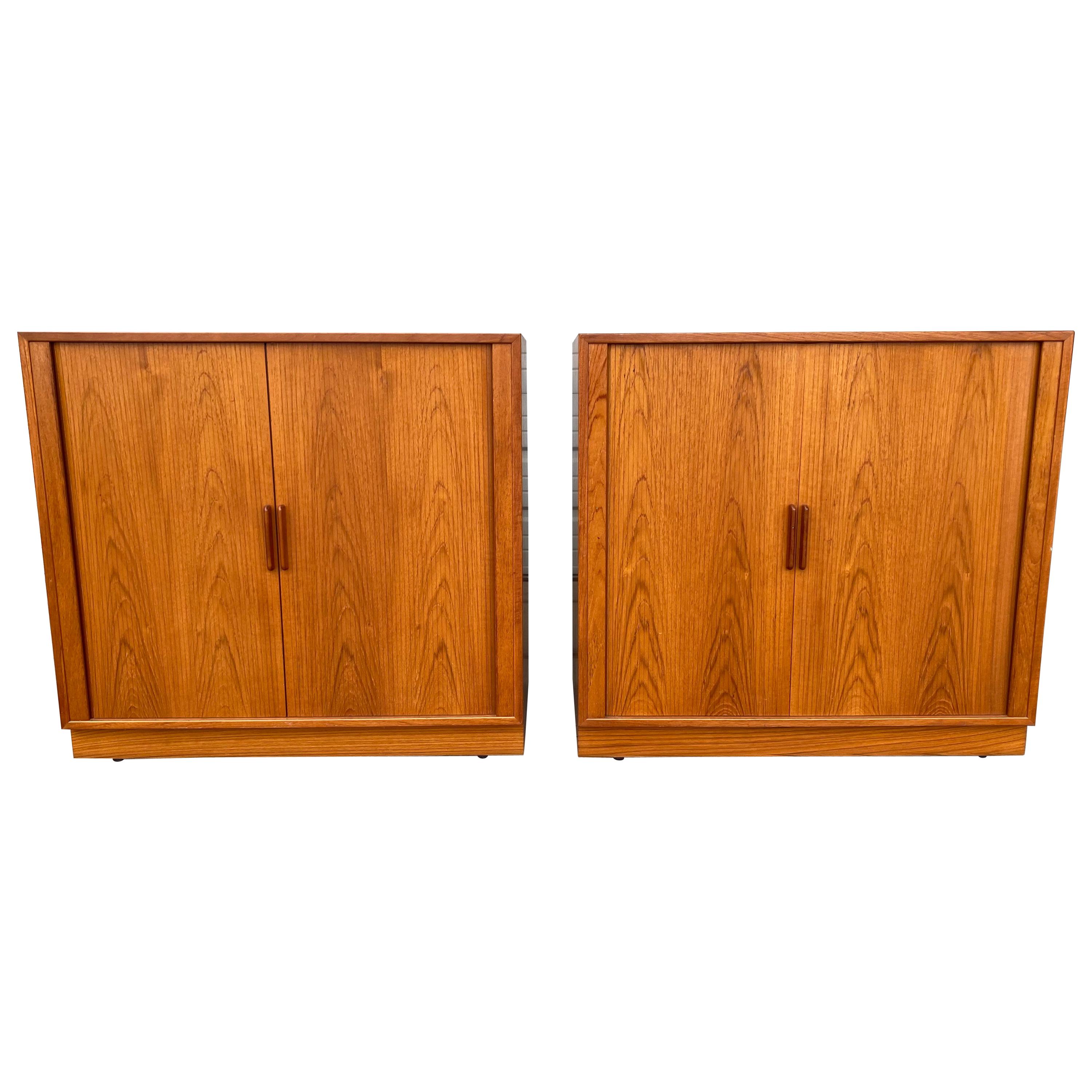 Matched Pair Teak Tambour Door Cabinets / Servers Made in Denmark