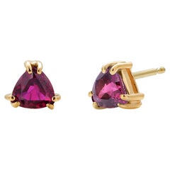 Matched Pair Triangle Ruby 0.30 Carat Yellow Gold 0.17 Inch Stud Earrings