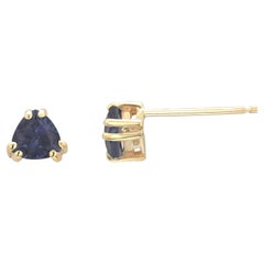 Matched Pair Triangle Shaped Ceylon Blue Sapphire 1.05 Carat Gold Stud Earrings