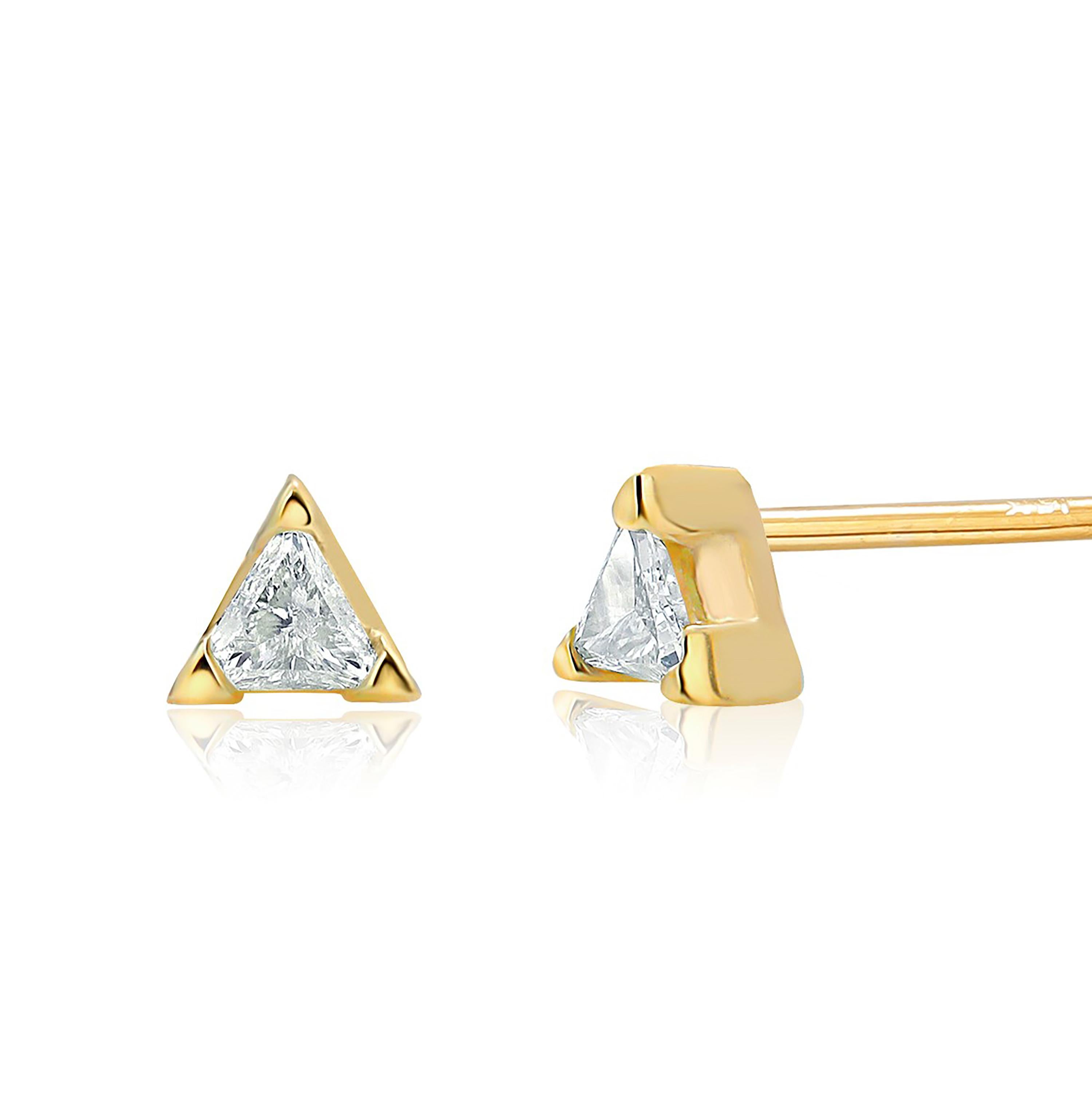 Contemporary Matched Pair Trillion Diamond Yellow Gold Stud Earrings