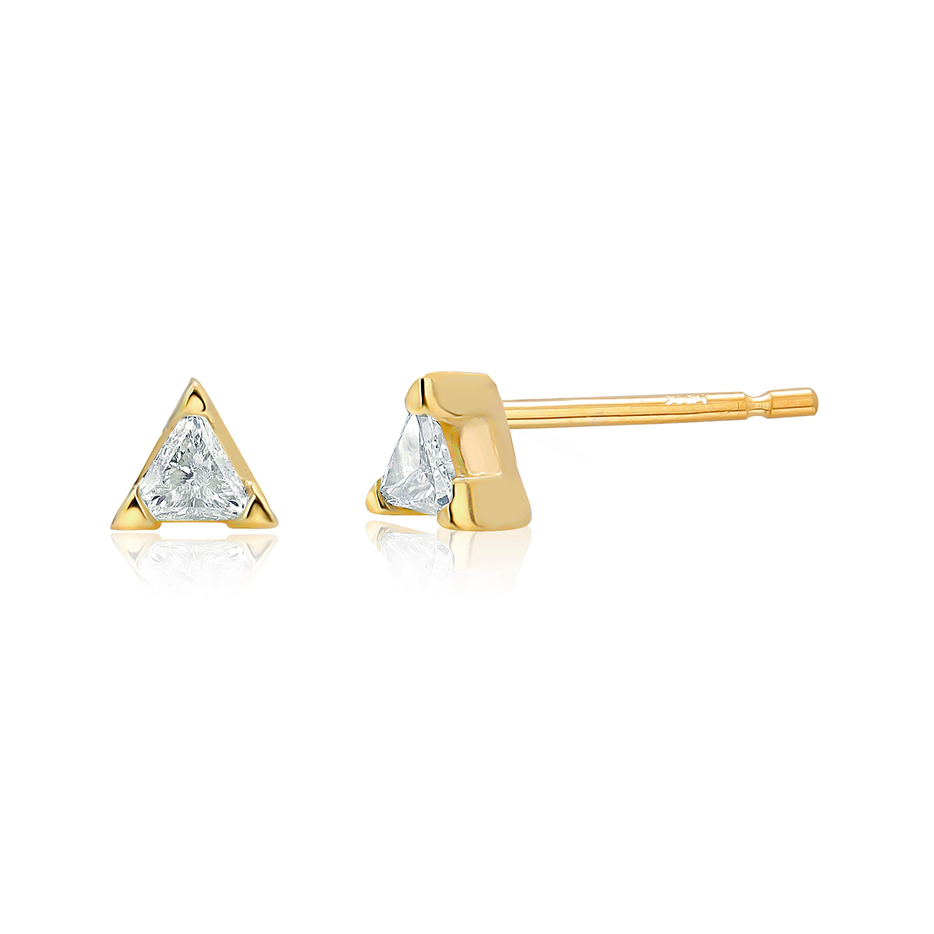 Trillion Cut Matched Pair Trillion Diamond Yellow Gold Stud Earrings