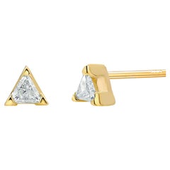 Matched Pair Trillion Diamond Yellow Gold Stud Earrings