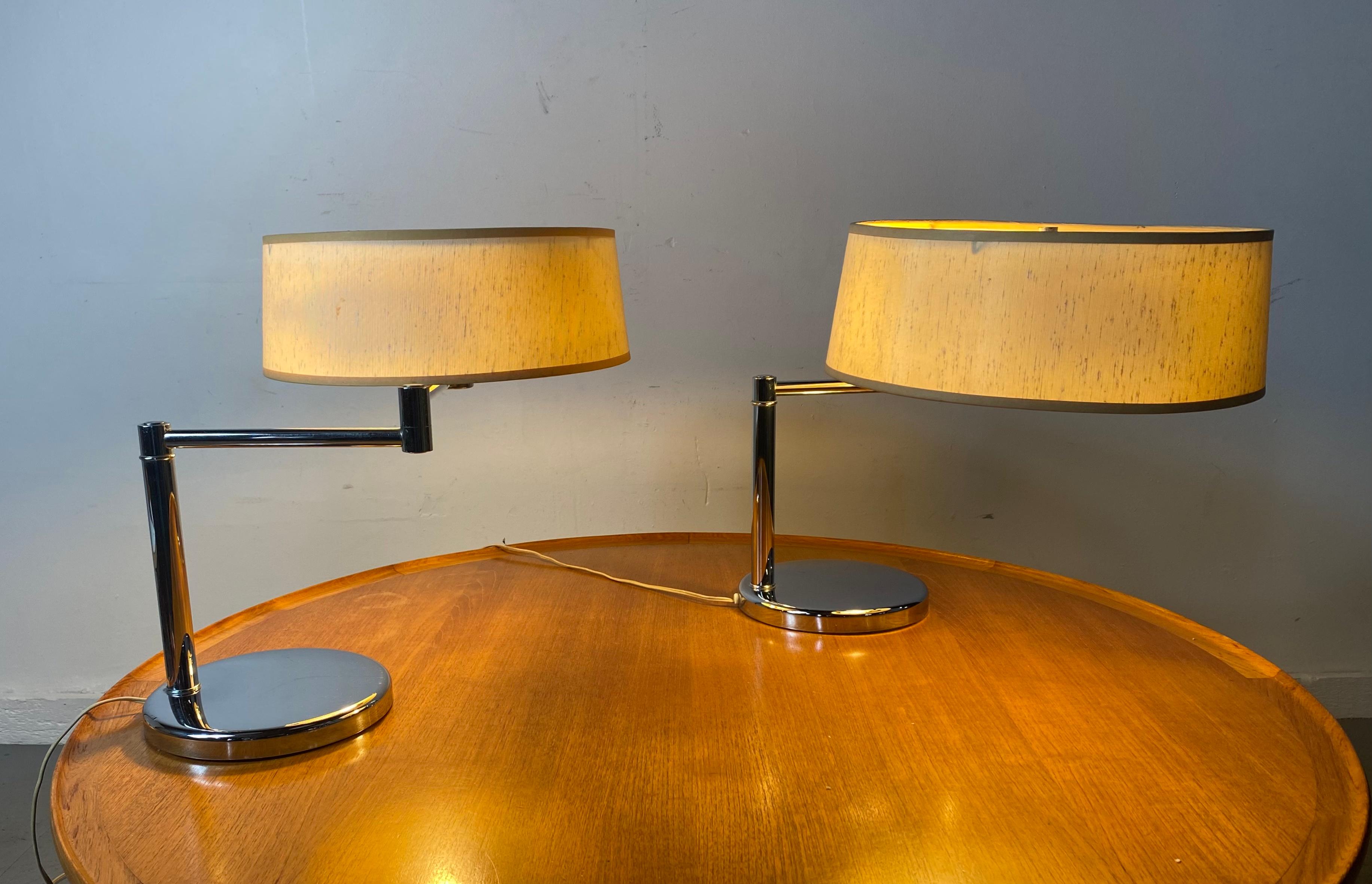 Matched Pair Walter Von Nessen Swing Out Table/ Desk Lamps, Nessen Studio's 3