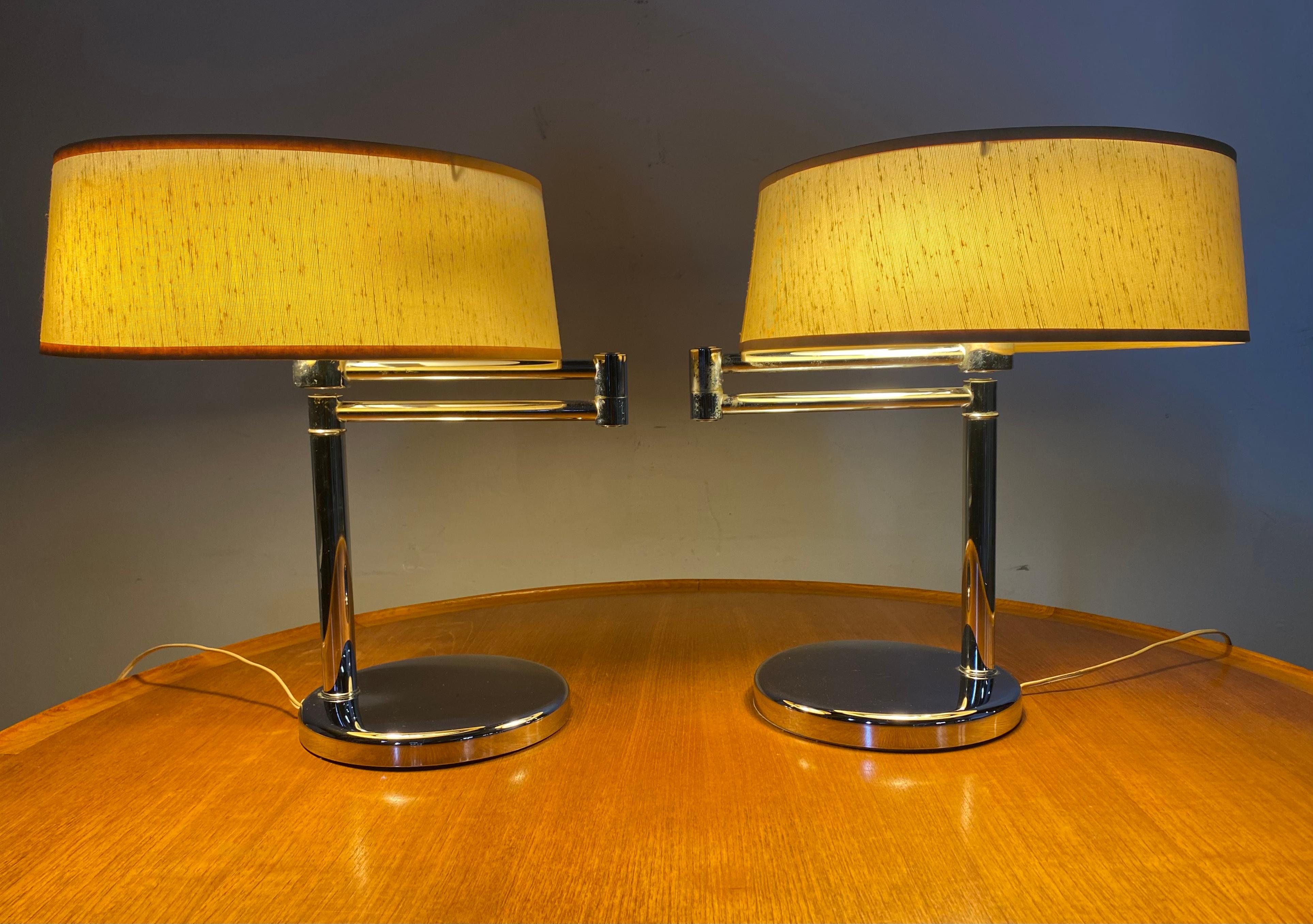 American Matched Pair Walter Von Nessen Swing Out Table/ Desk Lamps, Nessen Studio's