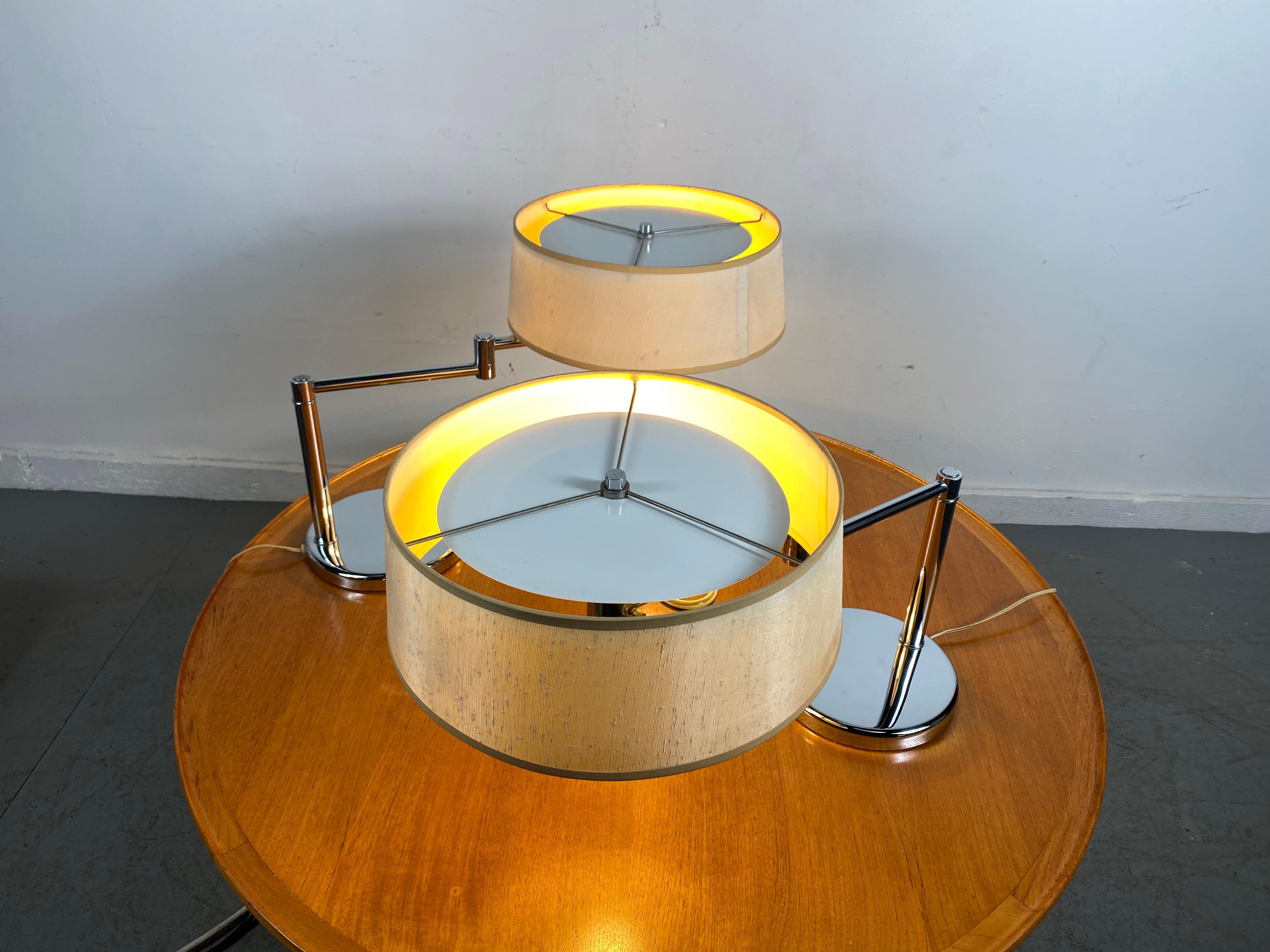 Linen Matched Pair Walter Von Nessen Swing Out Table/ Desk Lamps, Nessen Studio's