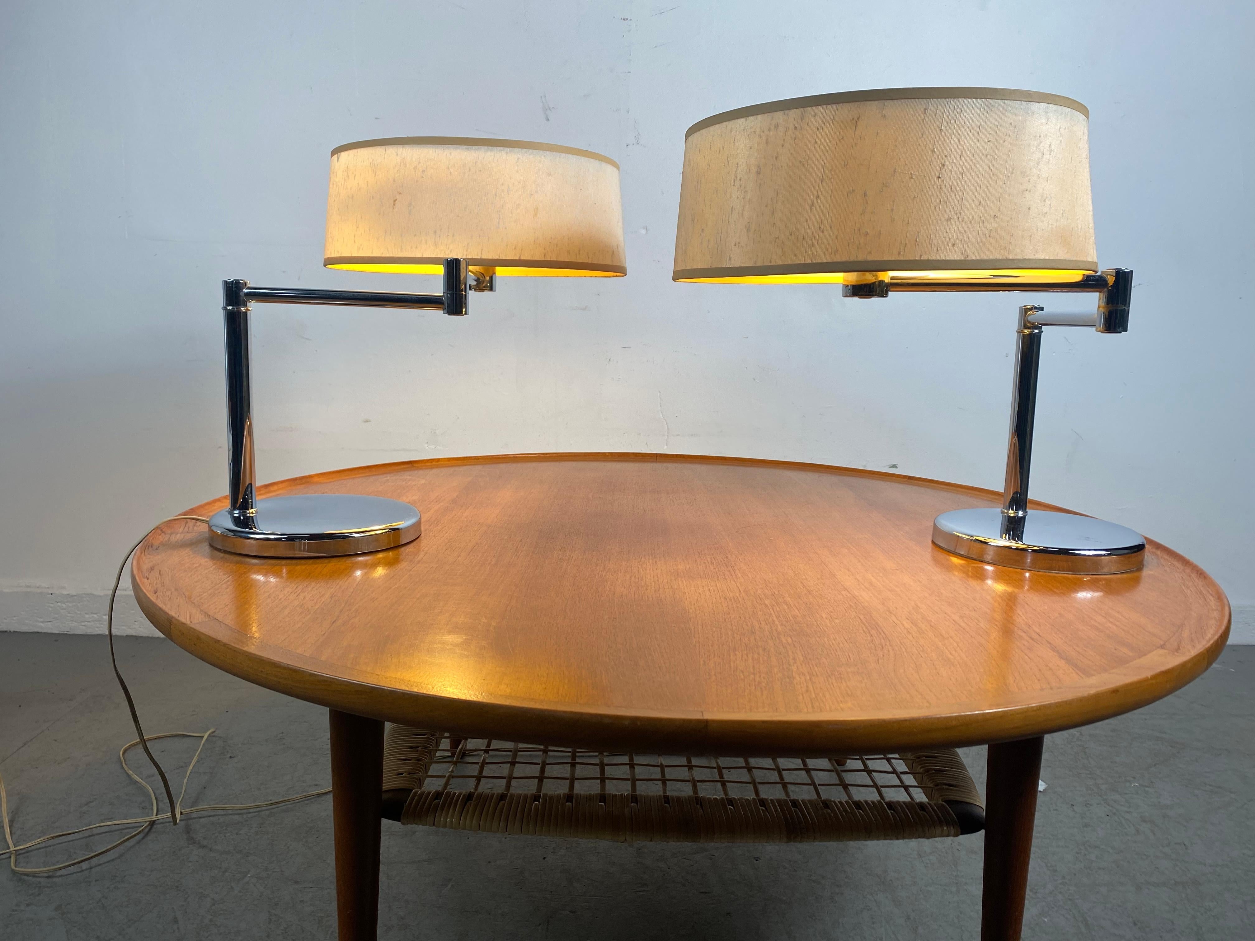 Matched Pair Walter Von Nessen Swing Out Table/ Desk Lamps, Nessen Studio's 2