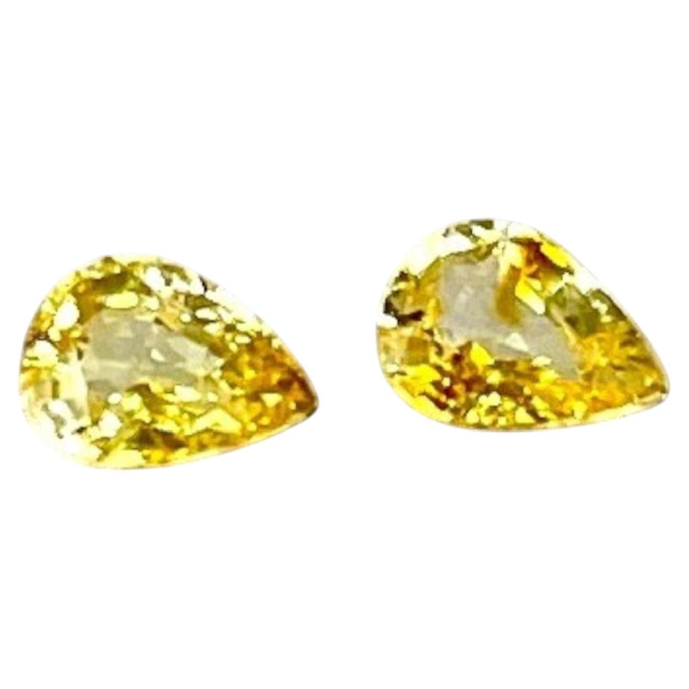 Matched Pair Yellow Sapphire Pear Shapes, 1.78 Carats Total, Loose Gems