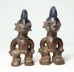 Matching Pair of Yoruba Twin Figures Ibeji Nigeria African Tribal Art beads