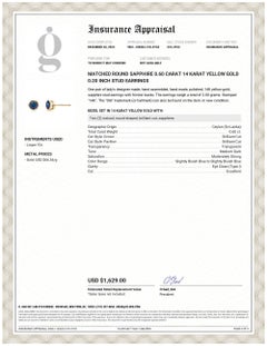 Pendientes de zafiro redondo a juego de 0,60 quilates y 14 quilates de oro amarillo de 0,20 pulgadas