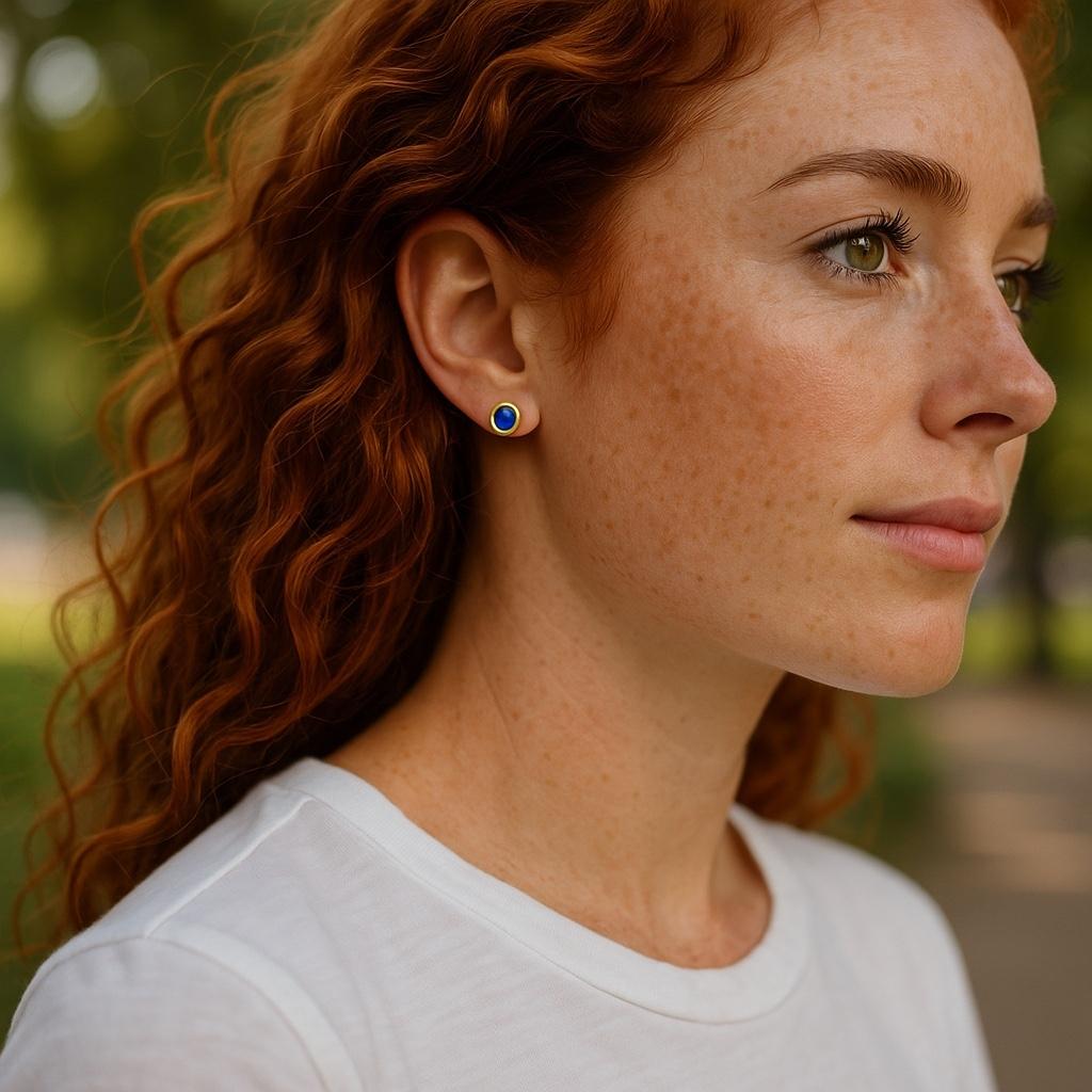 Contemporary Matched Round Sapphire 0.60 Carat 14 Karat Yellow Gold 0.20 Inch Stud Earrings For Sale