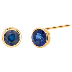 Matched Round Sapphire 1.50 Carat 14 Karat Yellow Gold 0.23 Inch Stud Earrings 