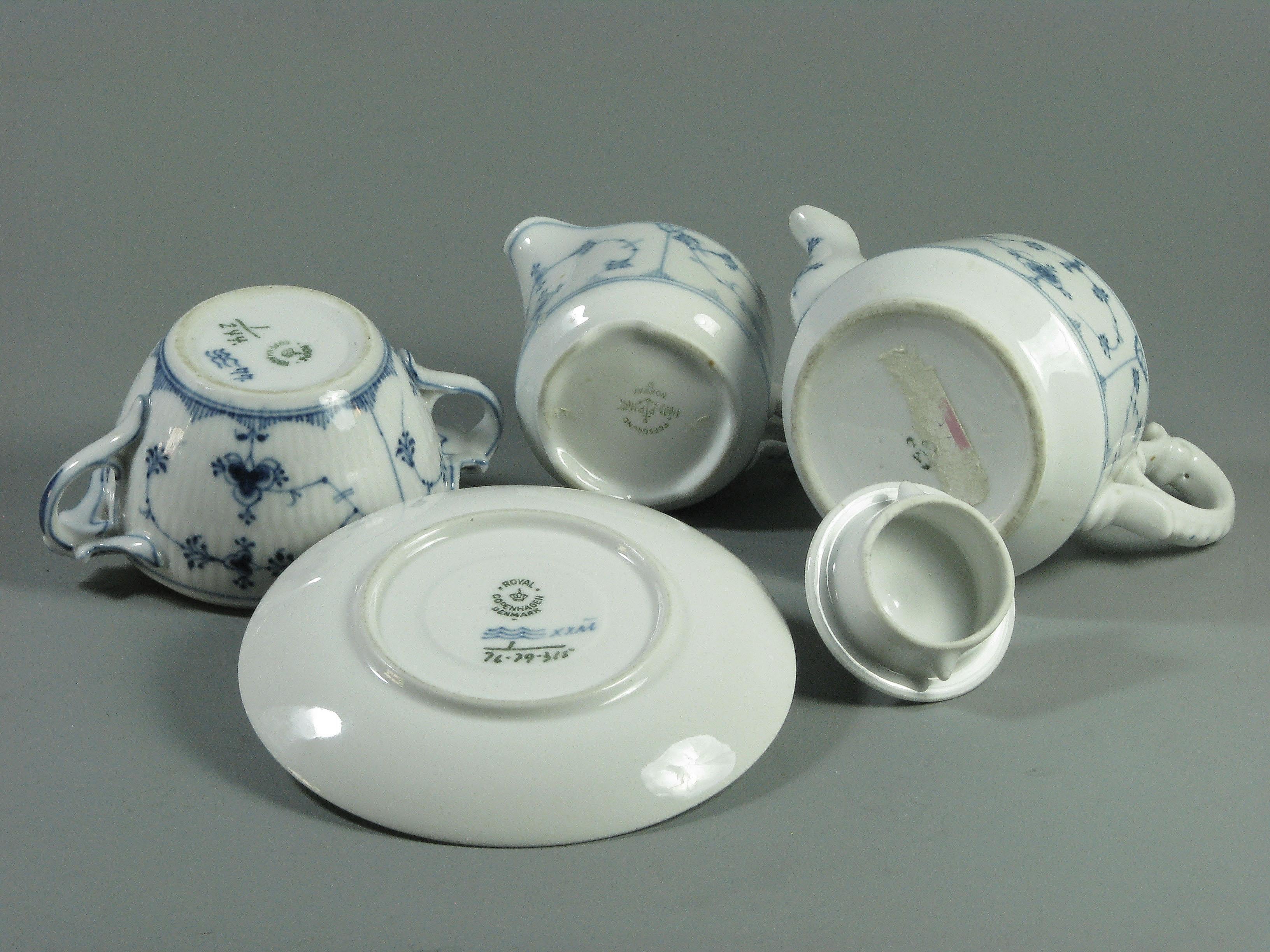 20th Century Matched Royal Copenhagen & Porsgrund Three Piece Tea Set and Saucer For Sale