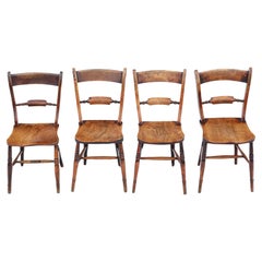 Matched Set of 4 Antique Quality 19th Century Elm Kitchen Dining Chairs