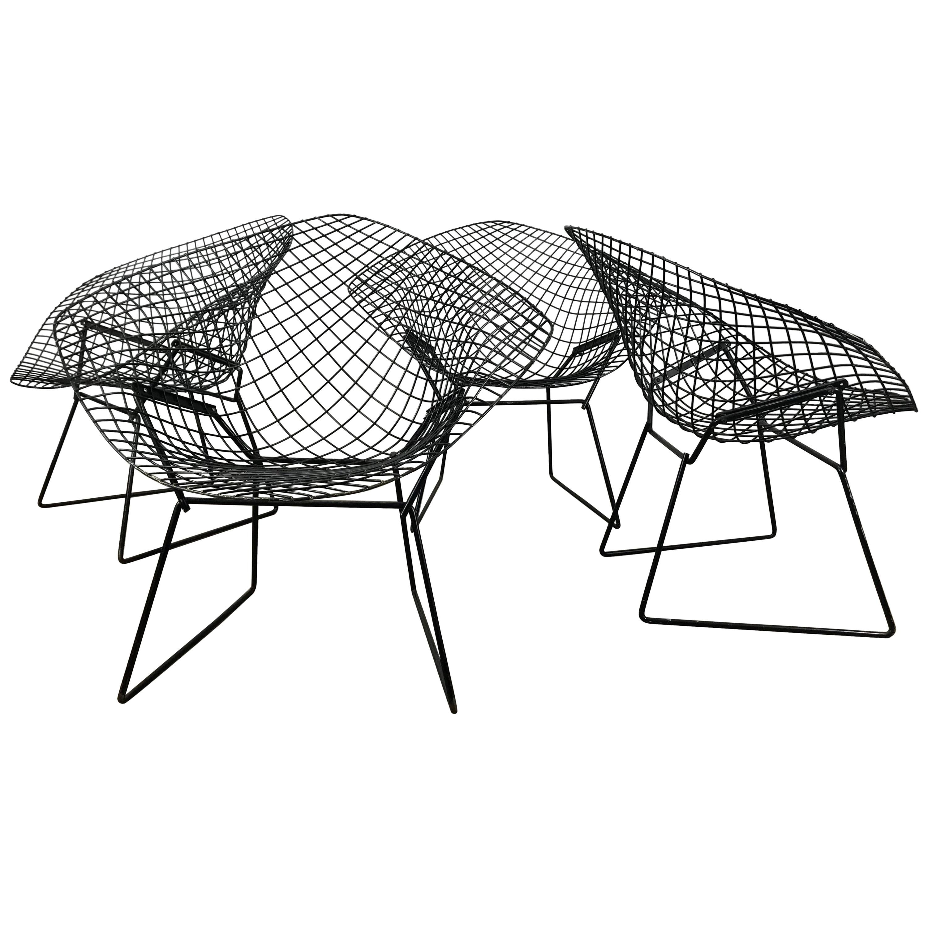 Matched Set of 4 Midcentury Bertoia Diamond Chairs, Knoll