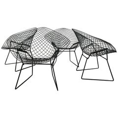 Matched Set of 4 Midcentury Bertoia Diamond Chairs, Knoll