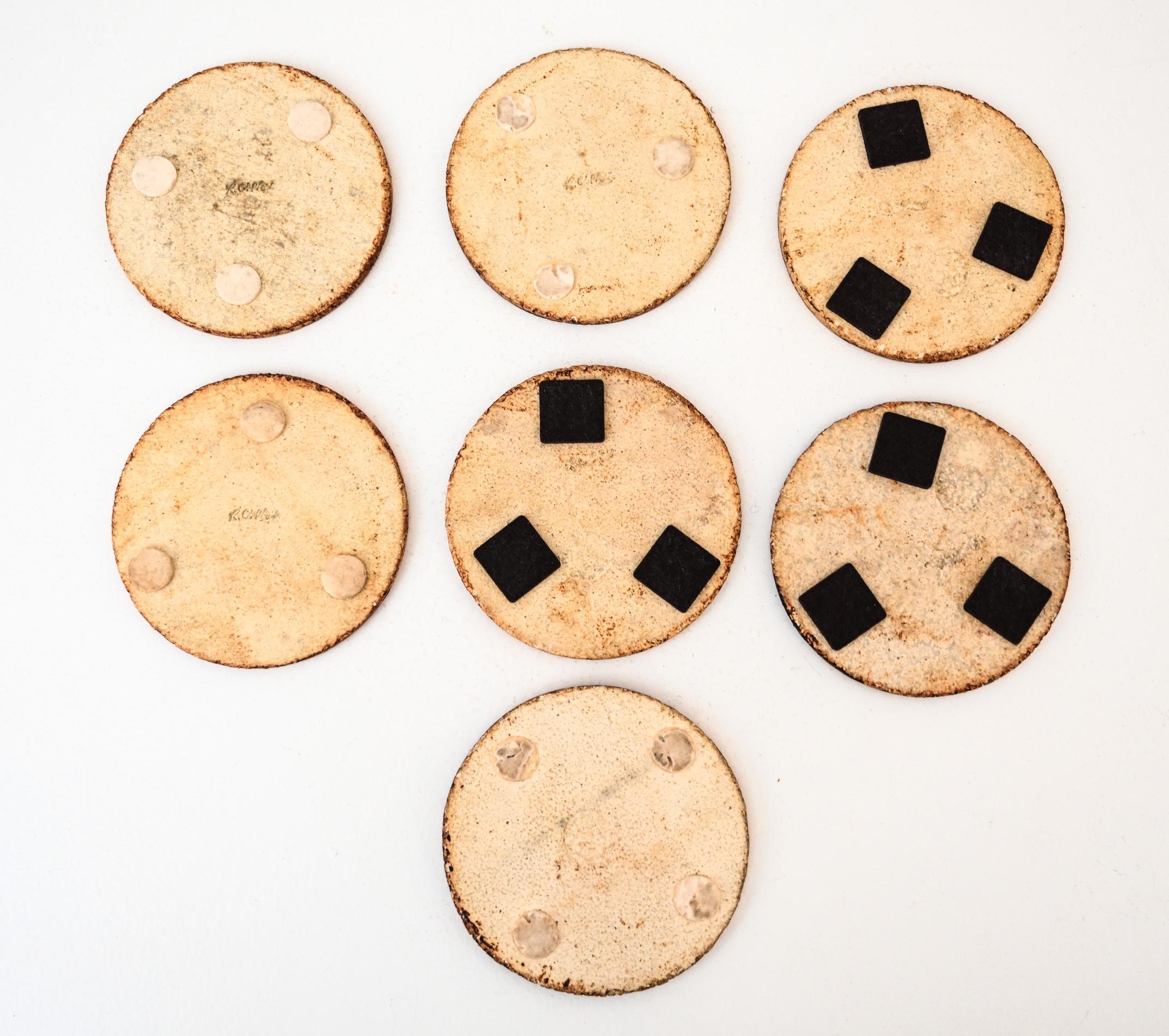 Matched Set of 7 Midcentury Roger Capron Ceramic Coasters For Sale 2