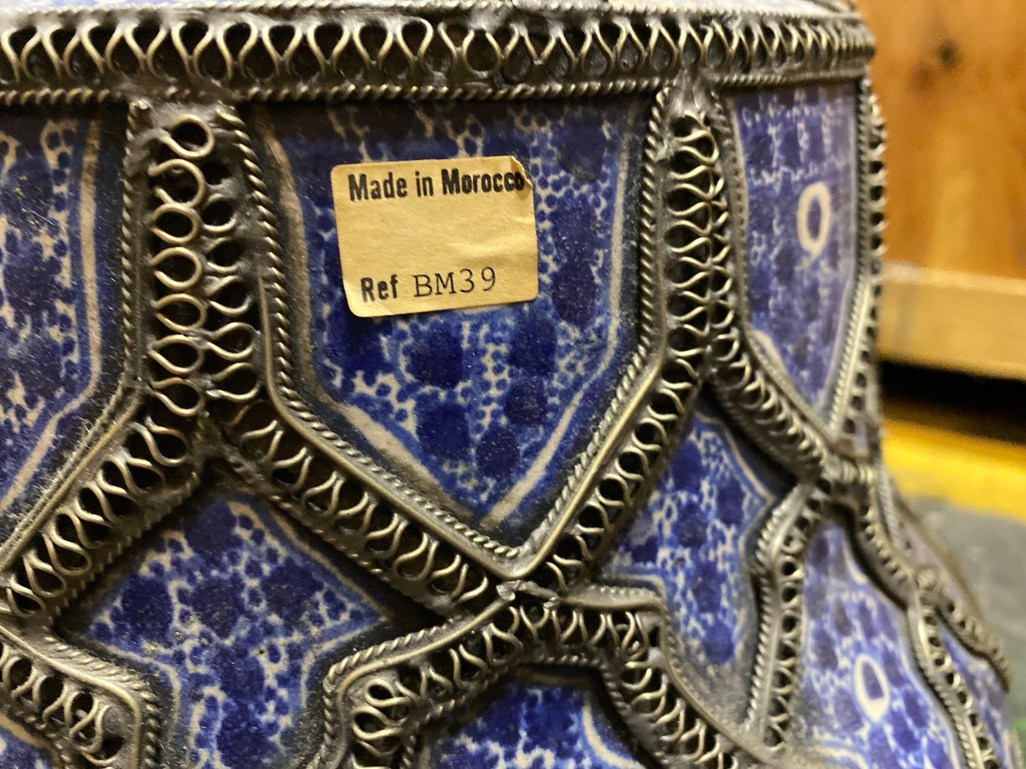 Metal Matched Set of Blue Moroccan Vases with Tops, Late 20th Century For Sale