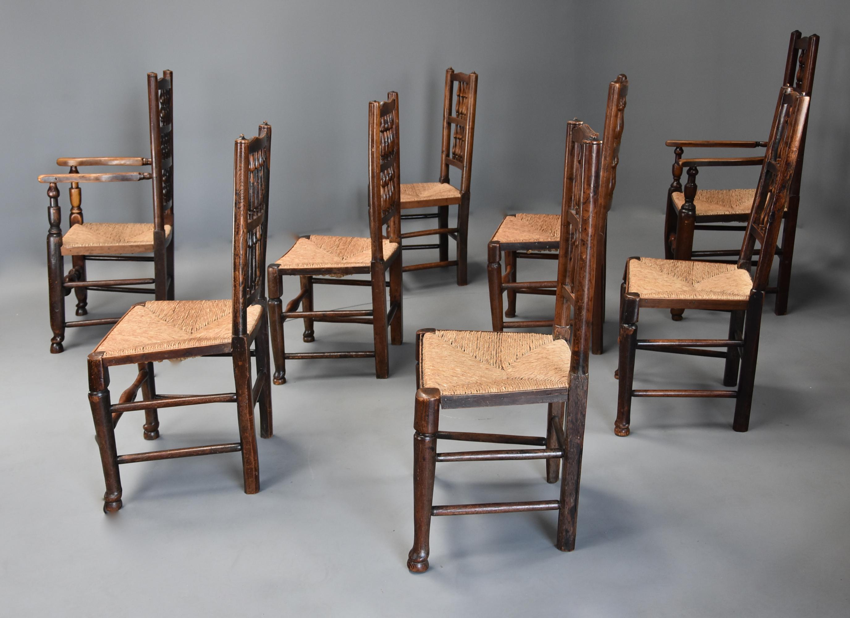 Matched Set of Eight Mid-19th Century Ash Spindle Back Chairs of Superb Patina For Sale 6