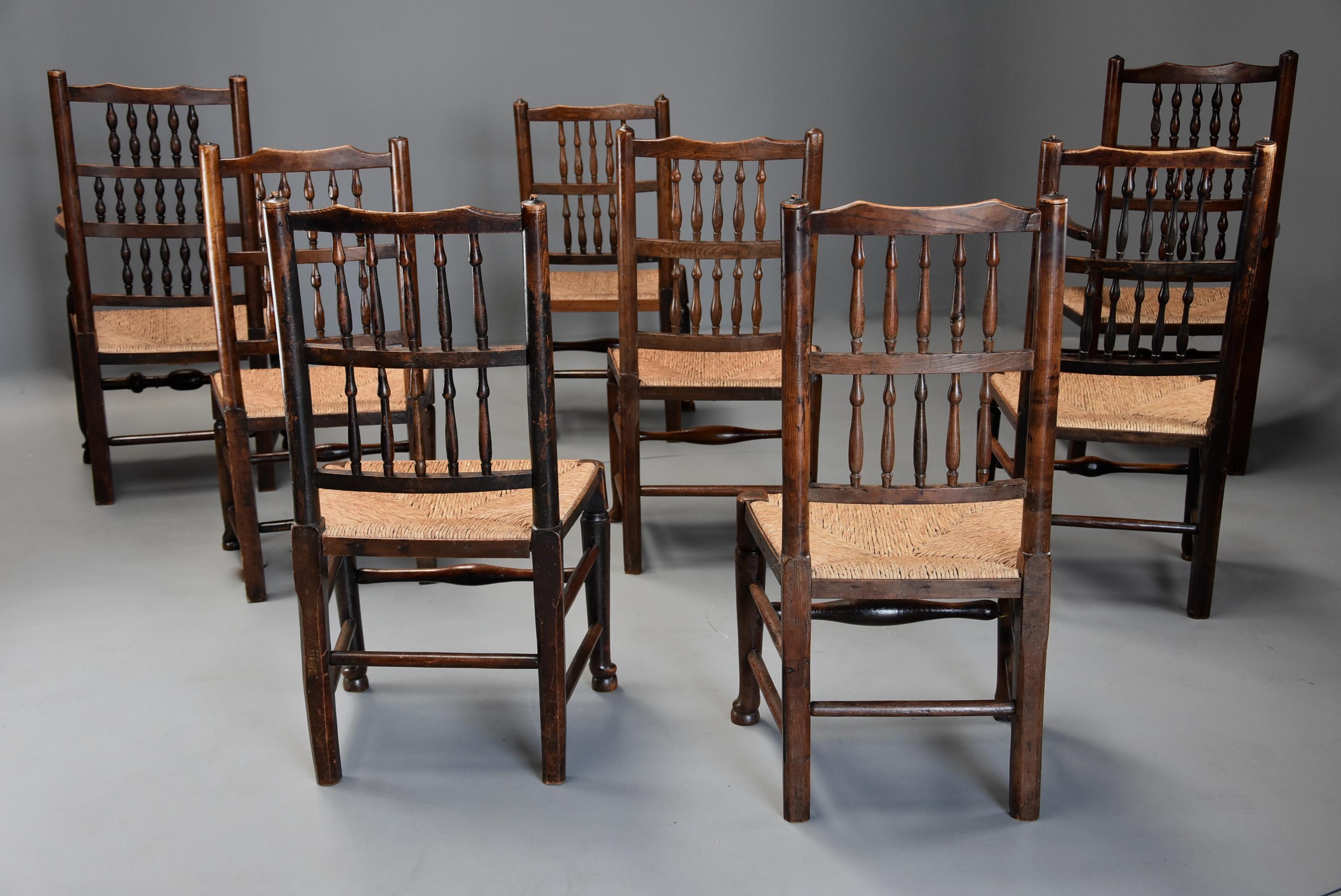 Matched Set of Eight Mid-19th Century Ash Spindle Back Chairs of Superb Patina For Sale 8