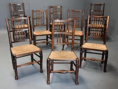 Matched Set of Eight Mid-19th Century Ash Spindle Back Chairs of Superb Patina