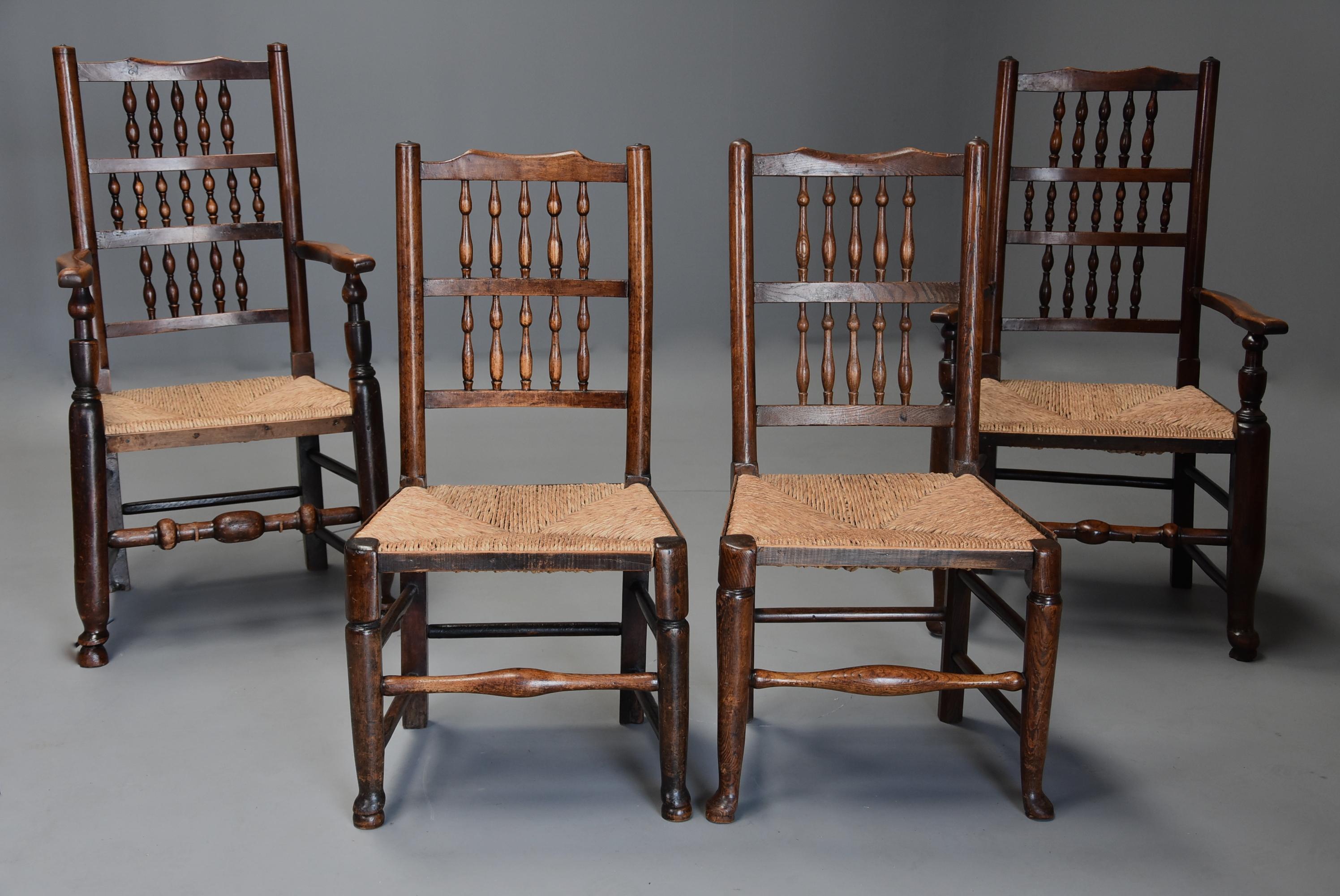 Matched Set of Eight Mid-19th Century Ash Spindle Back Chairs of Superb Patina In Good Condition For Sale In Suffolk, GB