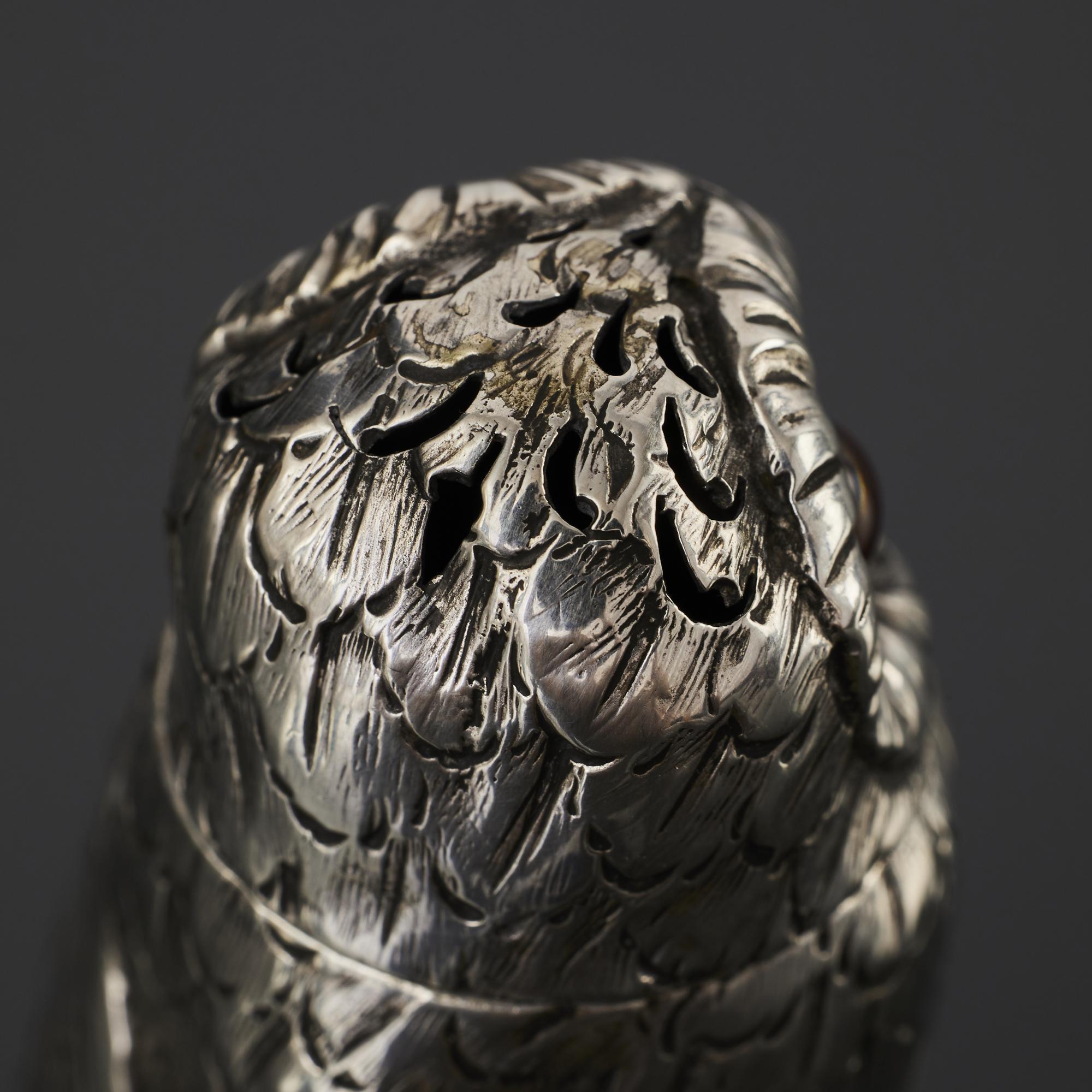 19th Century Victorian silver owl pepper caster For Sale
