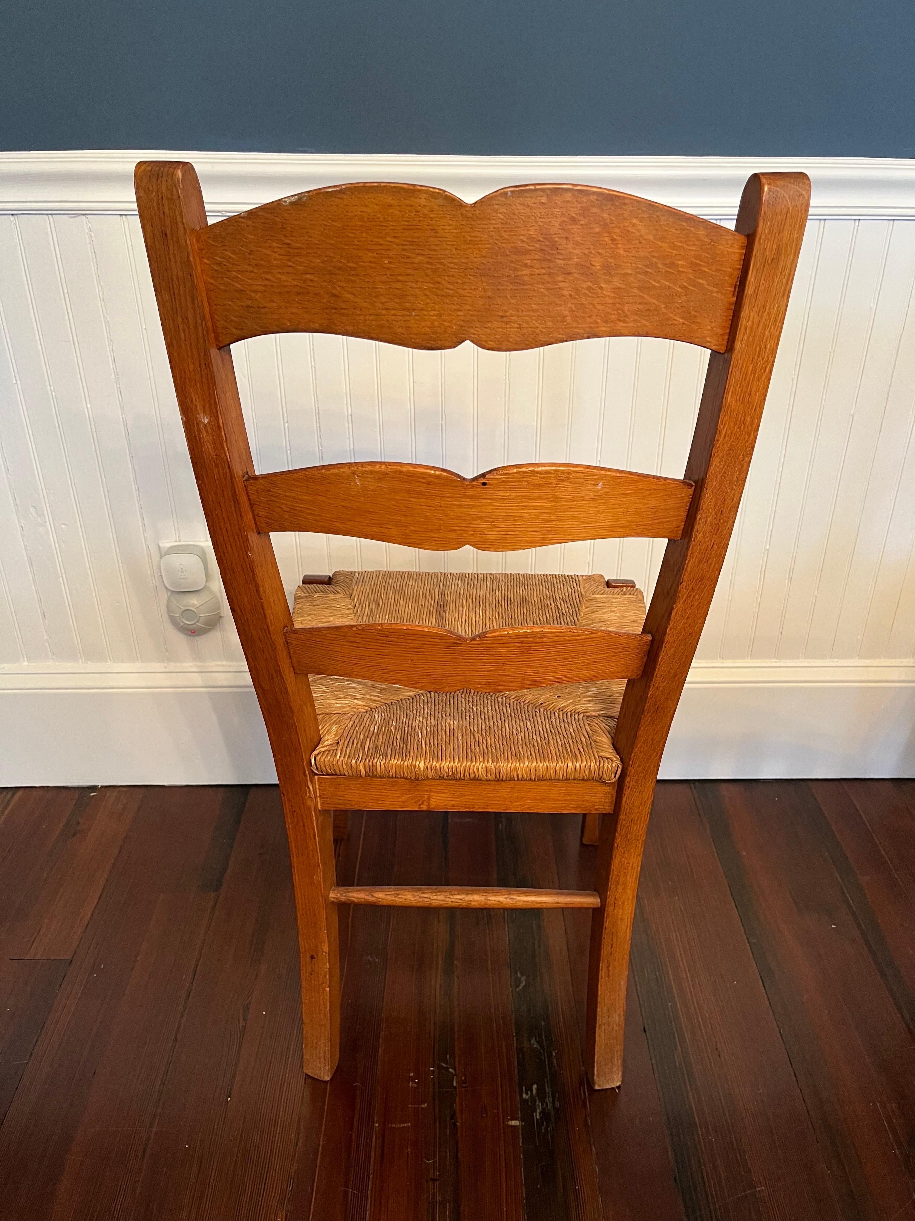 Matched Set of Four Oak Ladder Back Rush Dining Chairs 2