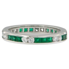 Matched Set of Plat 1.35 Cttw Emeralds and 0.43 Cttw Diamond Eternity Bands