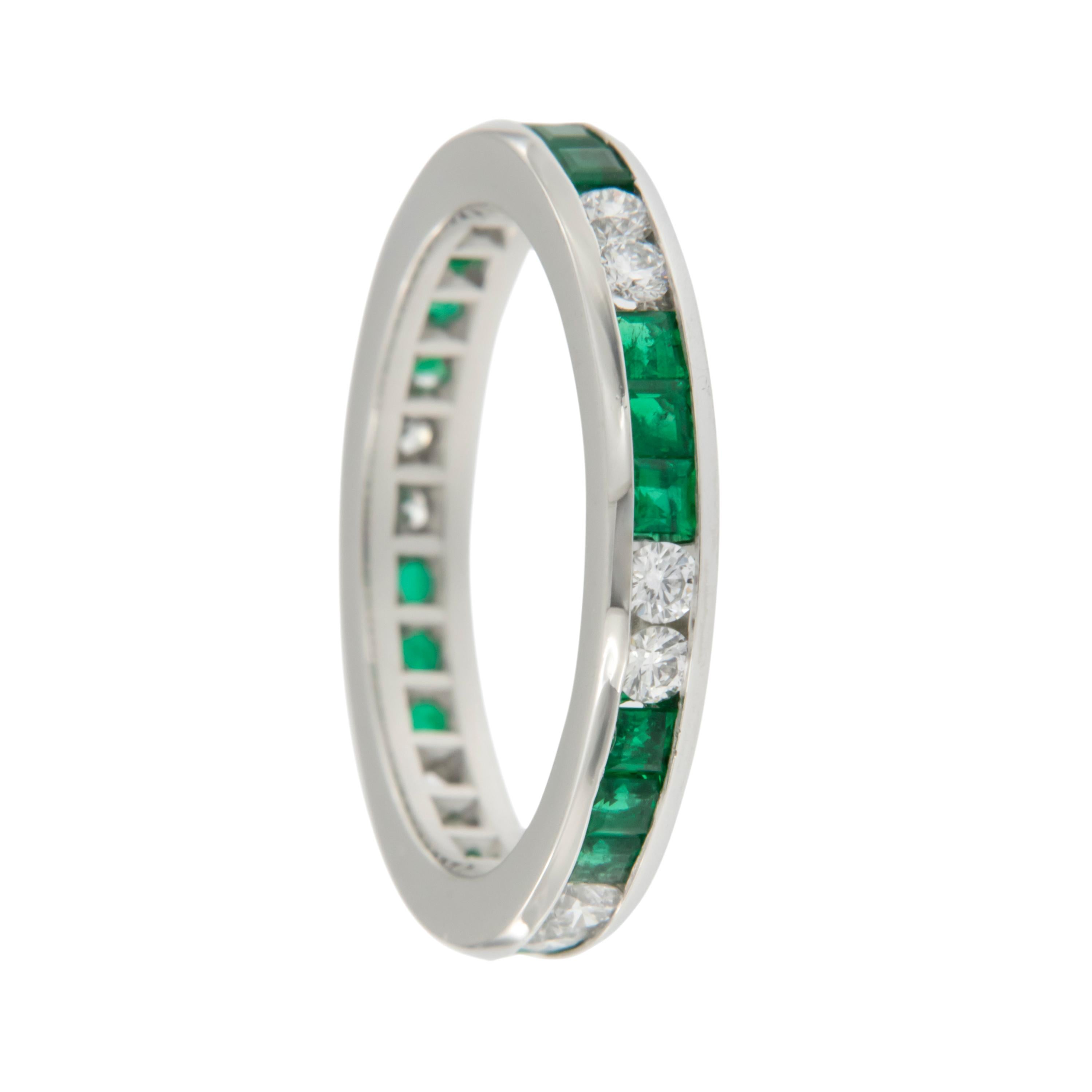 Matched Set of Plat 1.35 Cttw Emeralds and 0.43 Cttw Diamond Eternity Bands In New Condition In Troy, MI