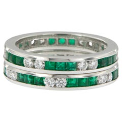 Matched Set of Plat 1.35 Cttw Emeralds and 0.43 Cttw Diamond Eternity Bands