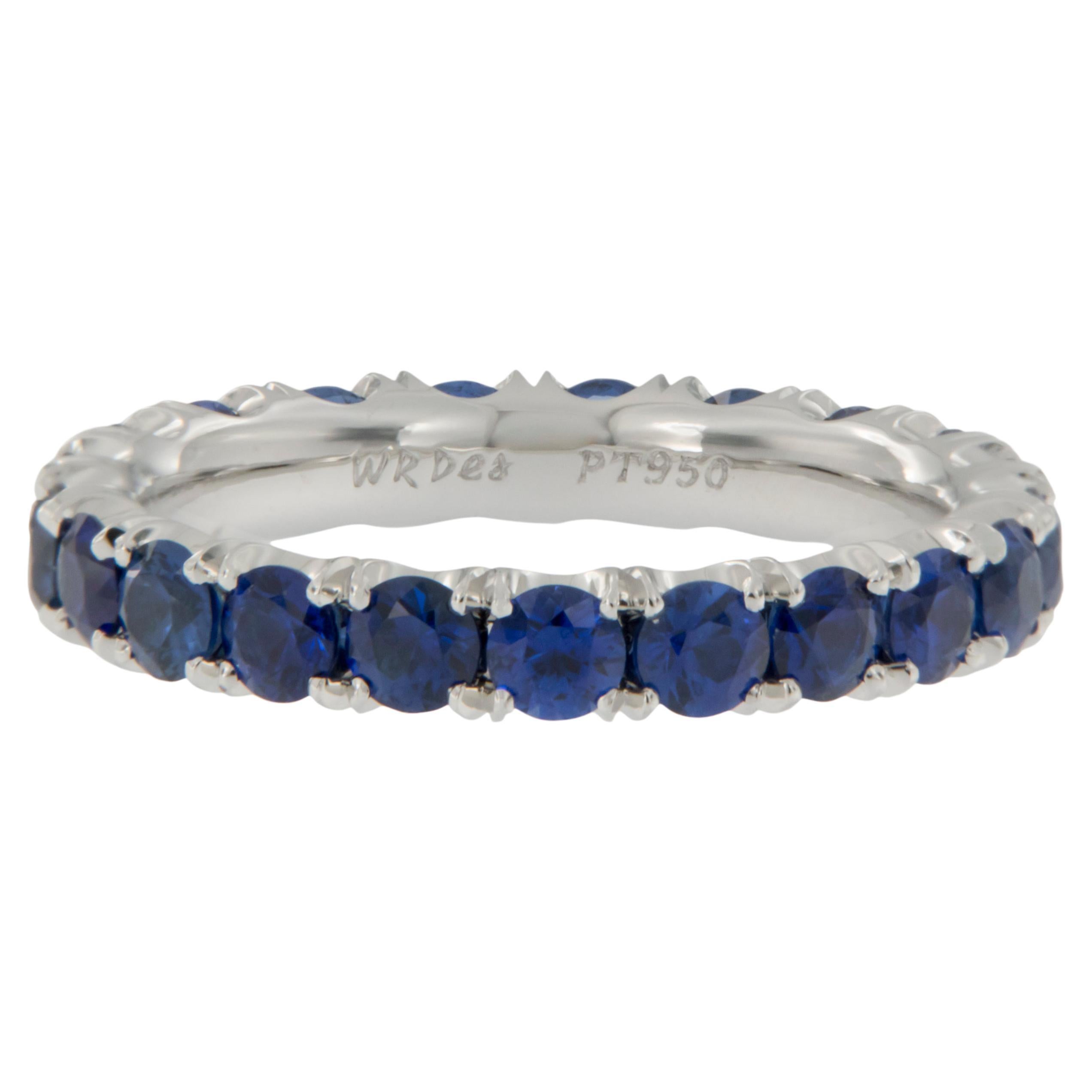 Made in New York & known for his superb, finest quality gems & craftsmanship, this set of unbelievable platinum eternity bands are jaw dropping gorgeous! Each fine, saturated blue sapphire is precision cut & matched for a stunning look! The rings