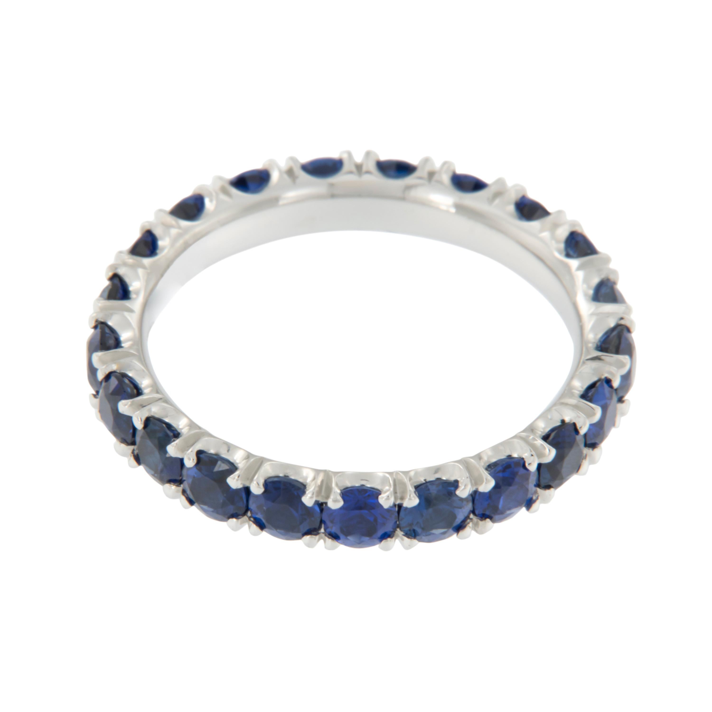 Round Cut Matched Set of Platinum 5.40 Cttw Blue Sapphire Eternity Bands by WR Designs