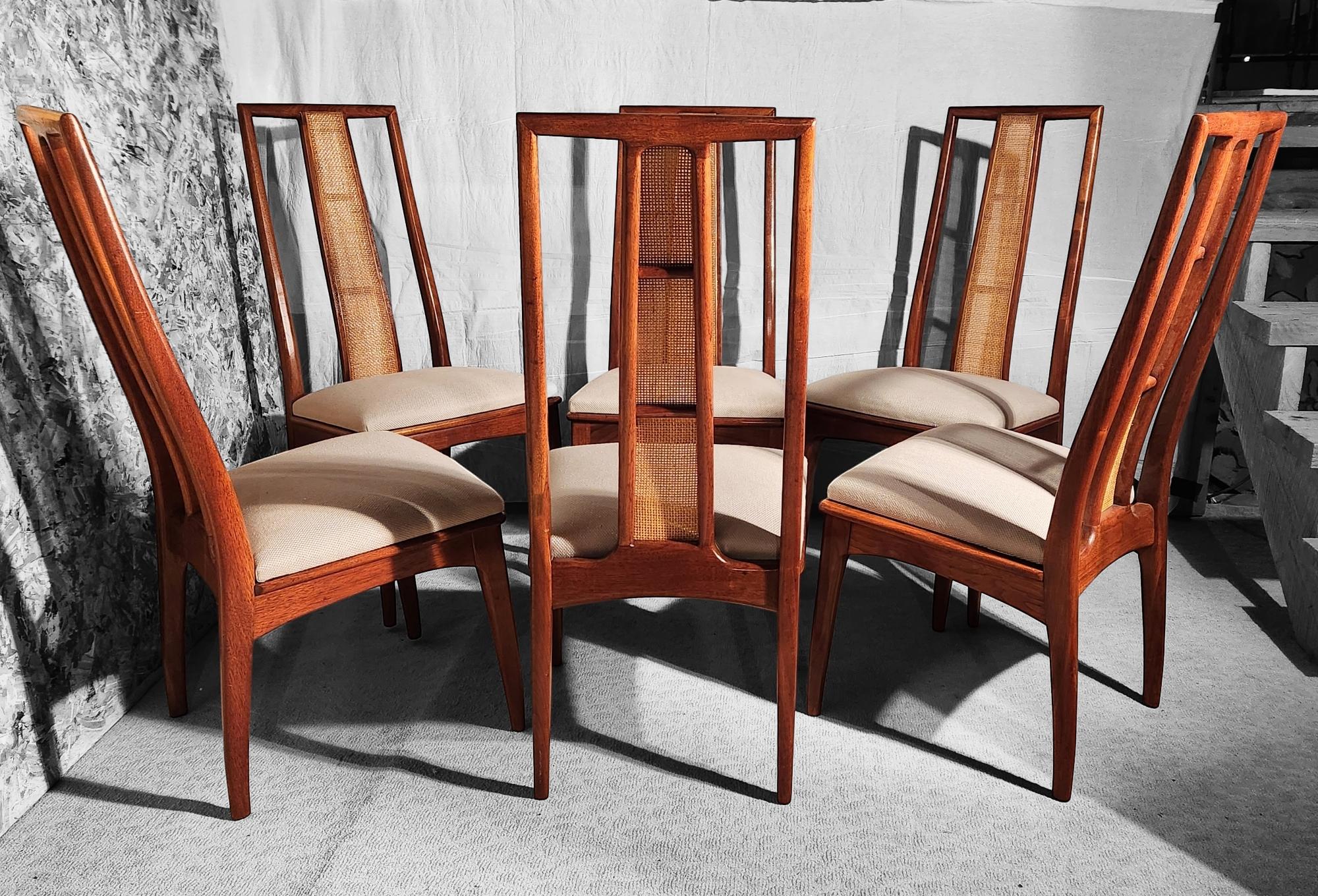 American Matched Set of Six Caned Back Walnut and Cane Back Chairs by John Stuart 1950s