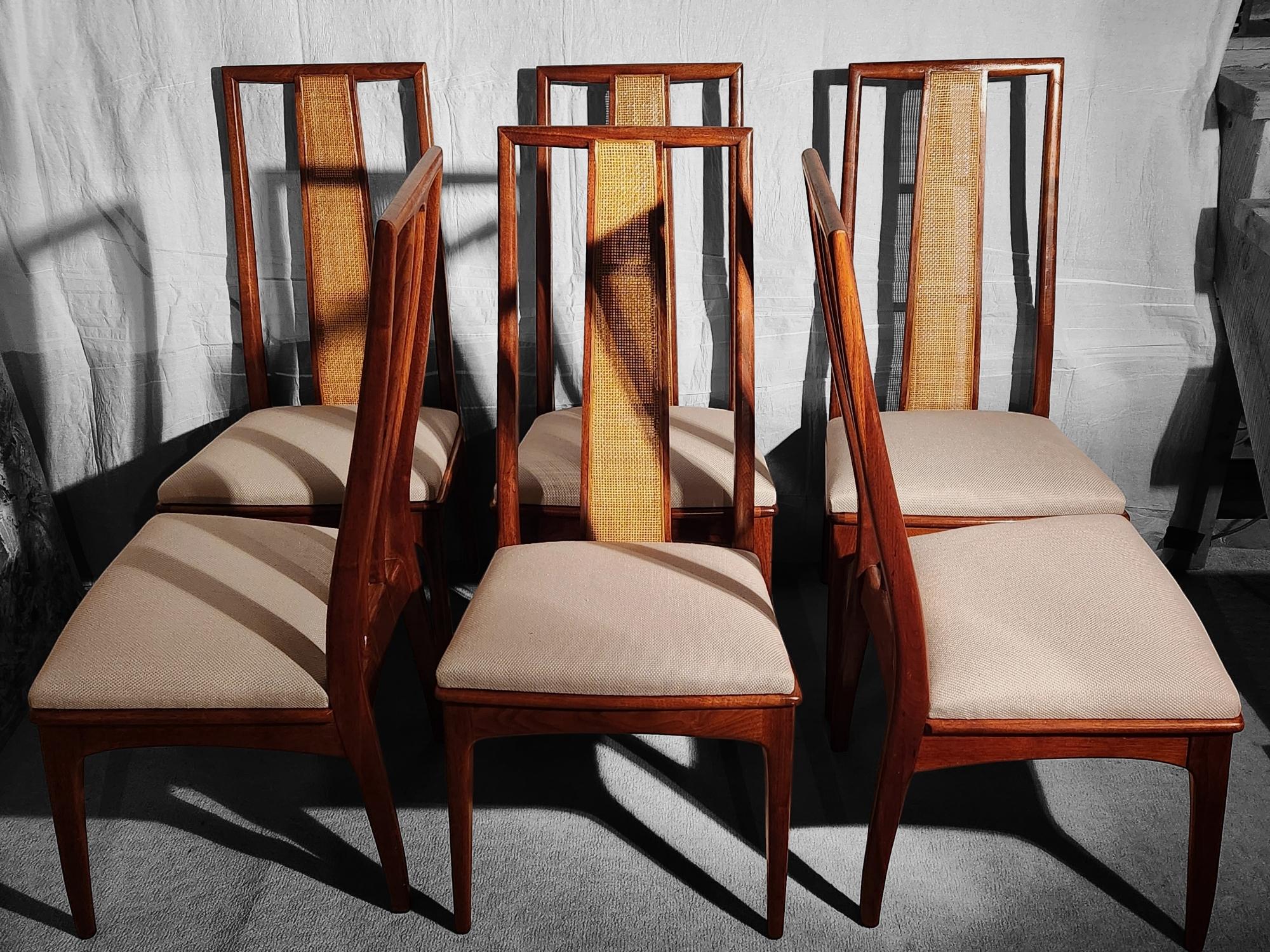 Caning Matched Set of Six Caned Back Walnut and Cane Back Chairs by John Stuart 1950s