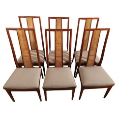 Matched Set of Six Caned Back Walnut and Cane Back Chairs by John Stuart 1950s