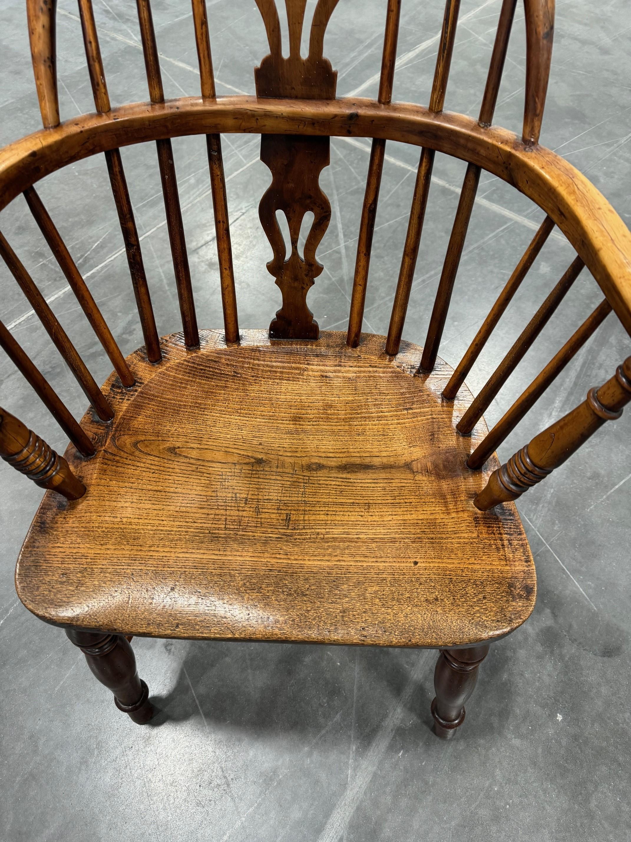 Matched Set of Two Early Low back Yew Wood Windsor Chairs For Sale 2