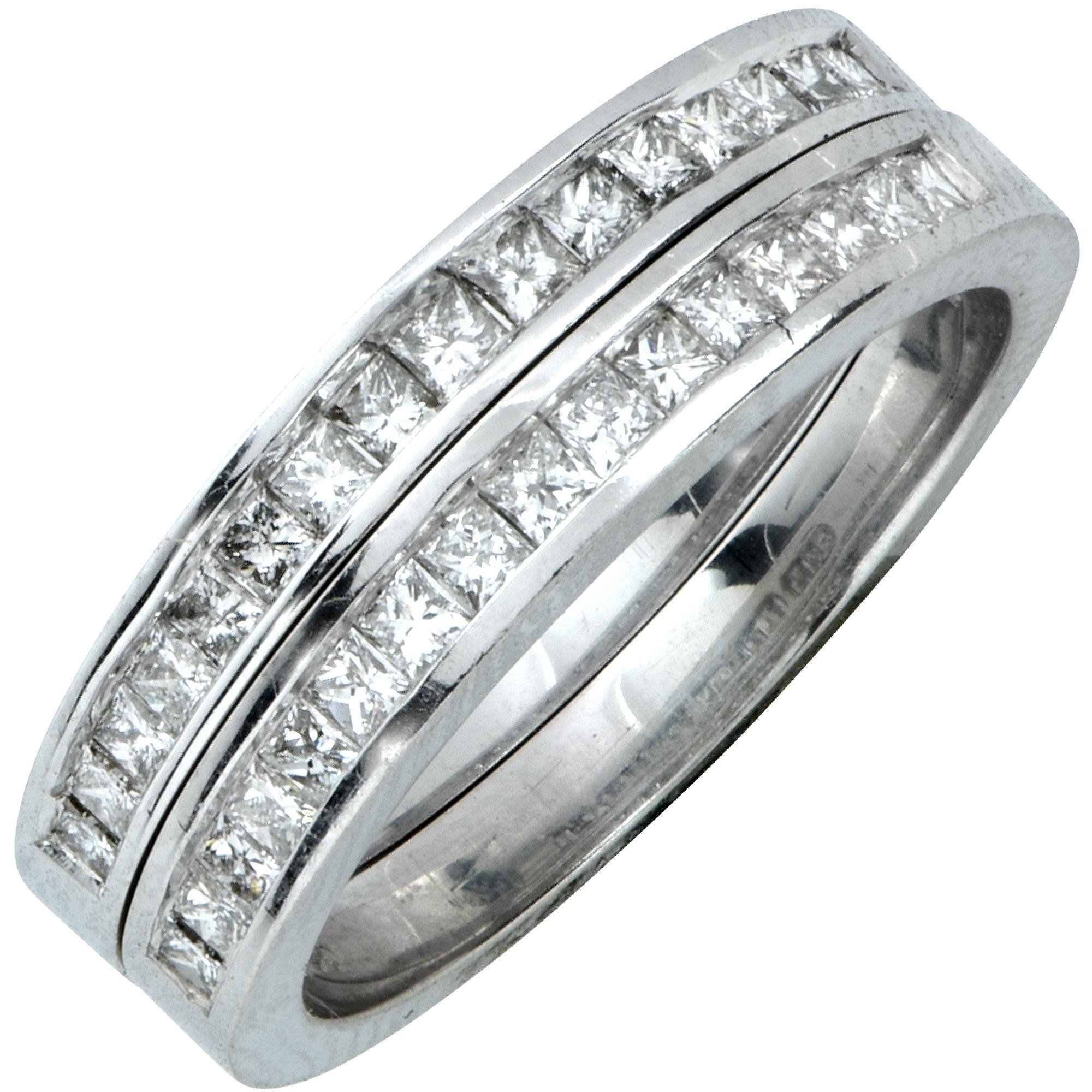 Princess Cut Matching 1.25 Carat Diamond Wedding Band Set For Sale