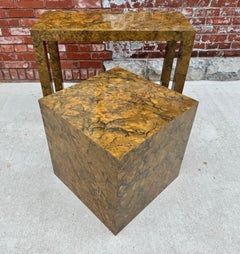 Matching Console and Cube Faux Olive wood Burl Tables