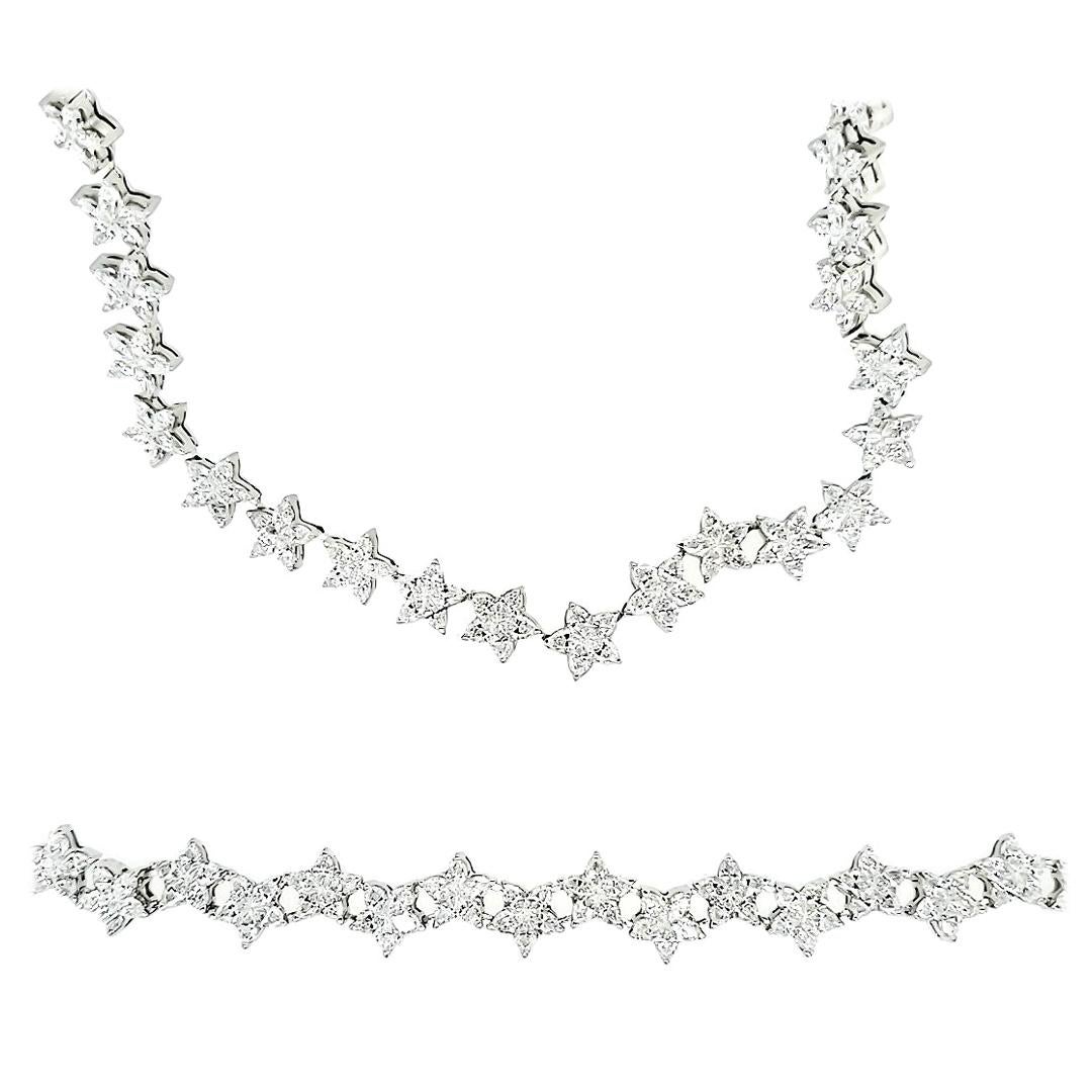 Matching Custom Cut Star Shape Diamond Bracelet and Necklace