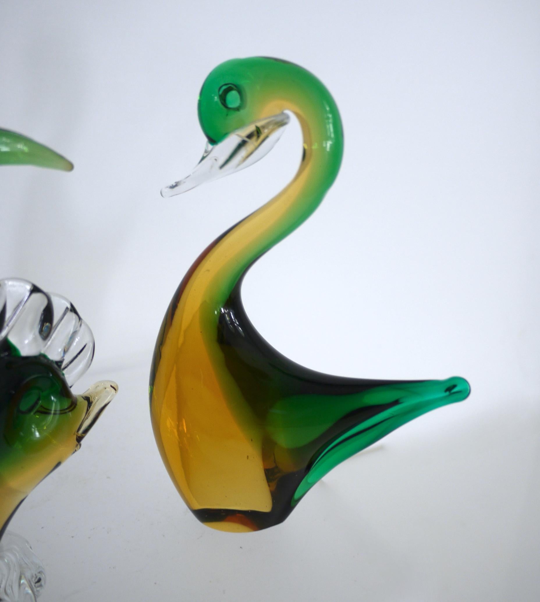 Italian Matching Mid-Century Modern Art Glass Duck and Fish, in the Style of Barbini For Sale