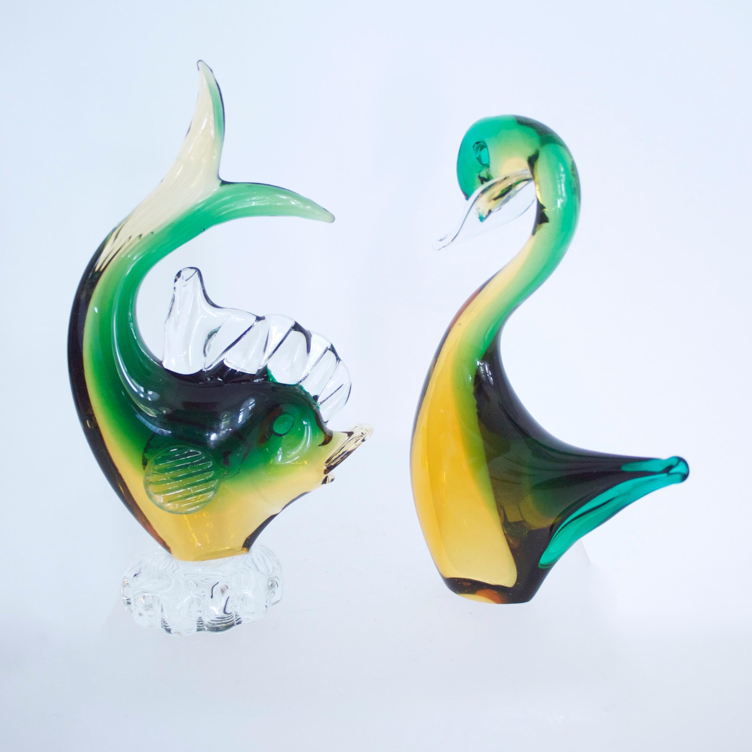 Matching Mid-Century Modern Art Glass Duck and Fish, in the Style of Barbini For Sale 2