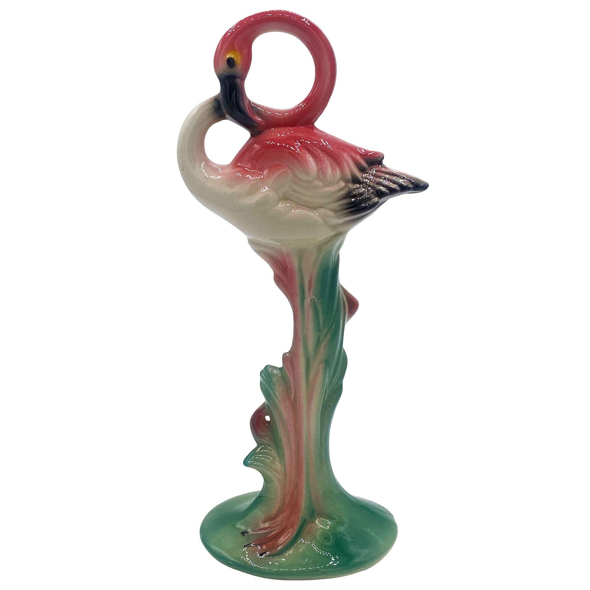 Matching Mid-century Pink Flamingo Ceramic Tabletop Statue Set By Brad Kealer For Sale 5