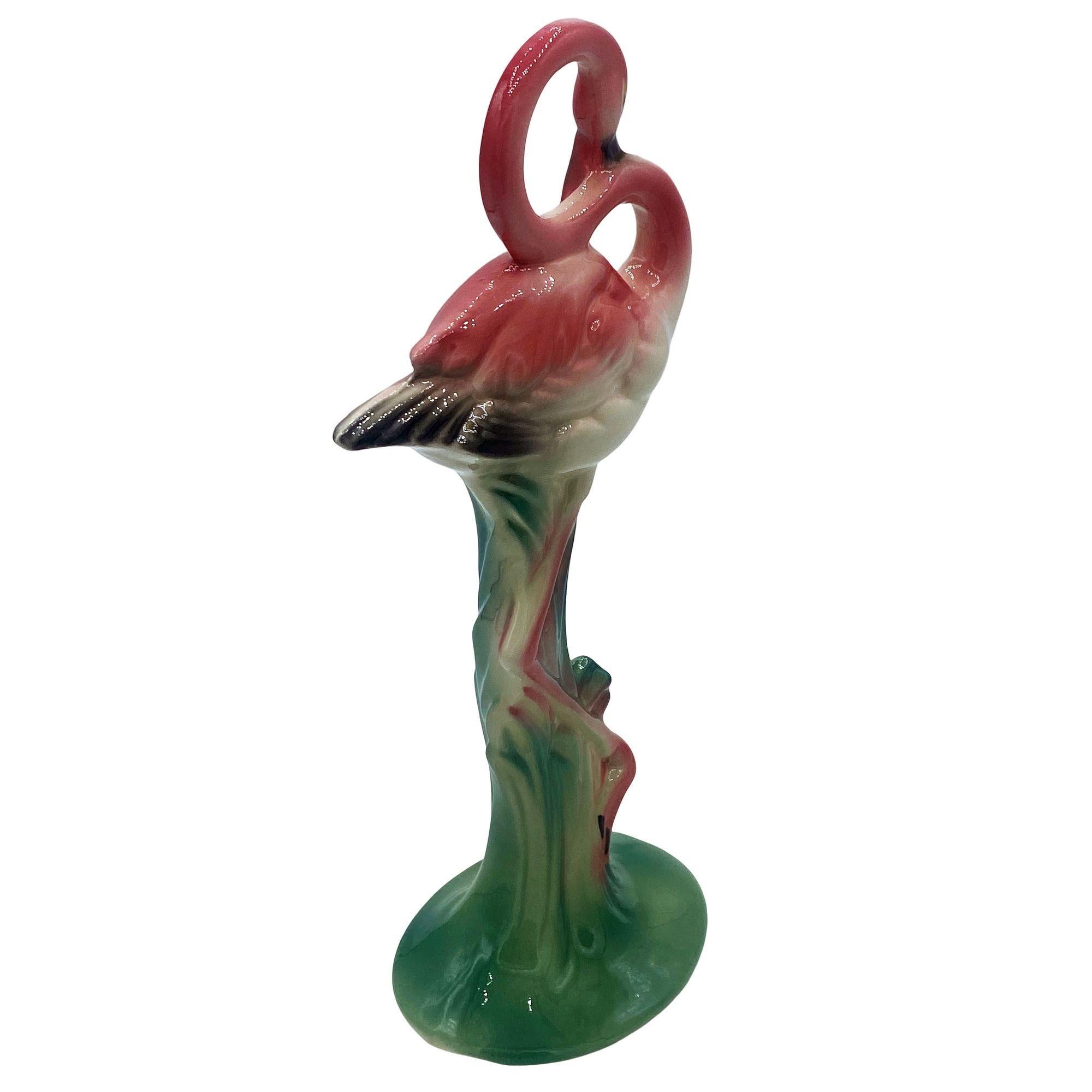 Matching Mid-century Pink Flamingo Ceramic Tabletop Statue Set By Brad Kealer For Sale 6