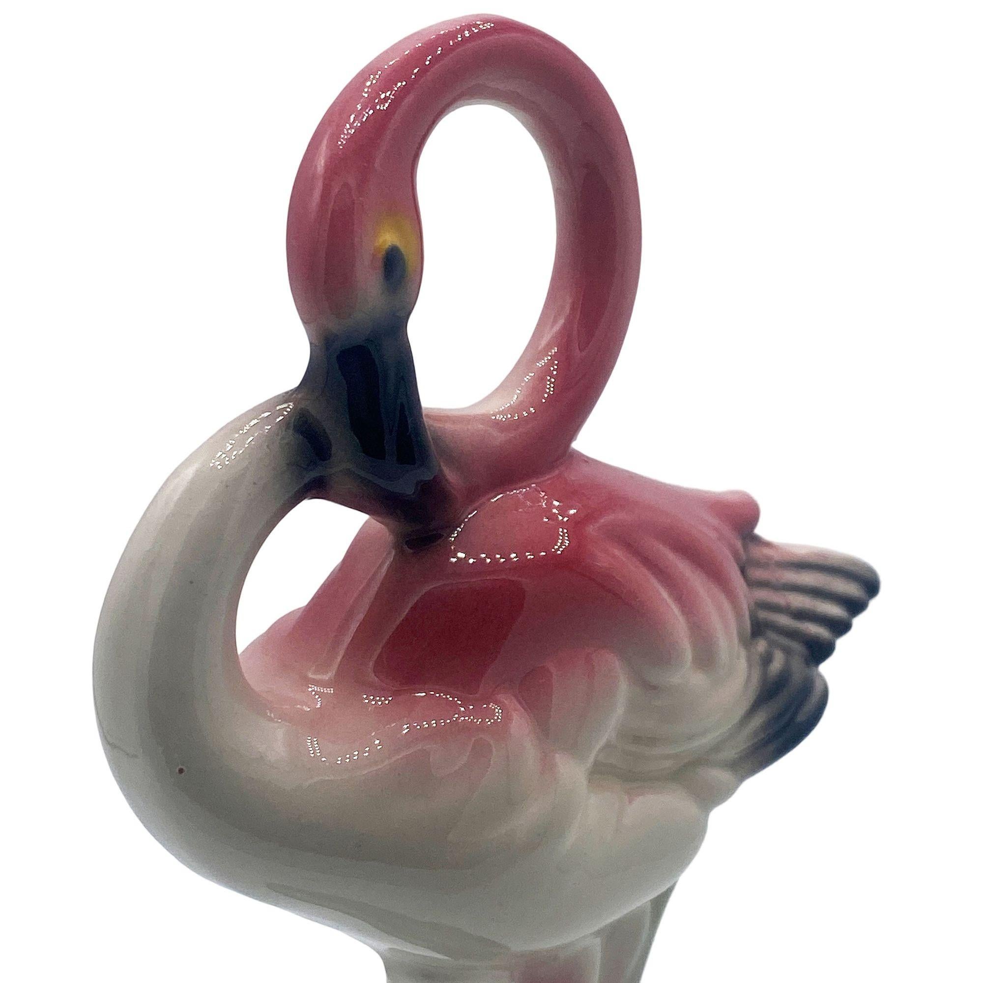 Matching Mid-century Pink Flamingo Ceramic Tabletop Statue Set By Brad Kealer For Sale 9