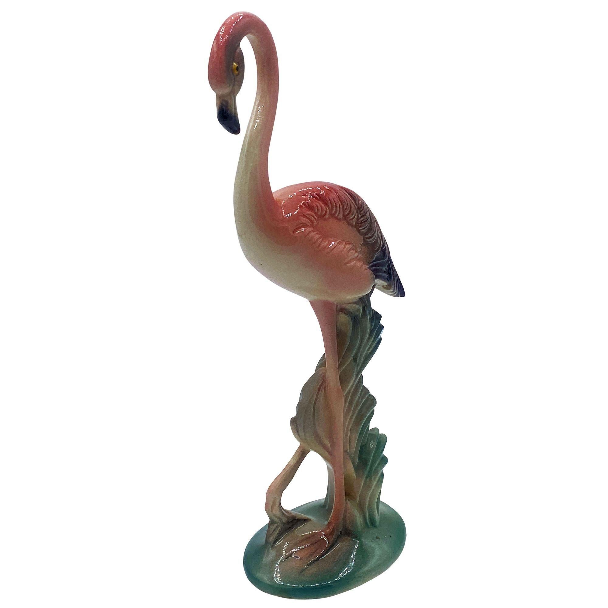 American Matching Mid-century Pink Flamingo Ceramic Tabletop Statue Set By Brad Kealer For Sale