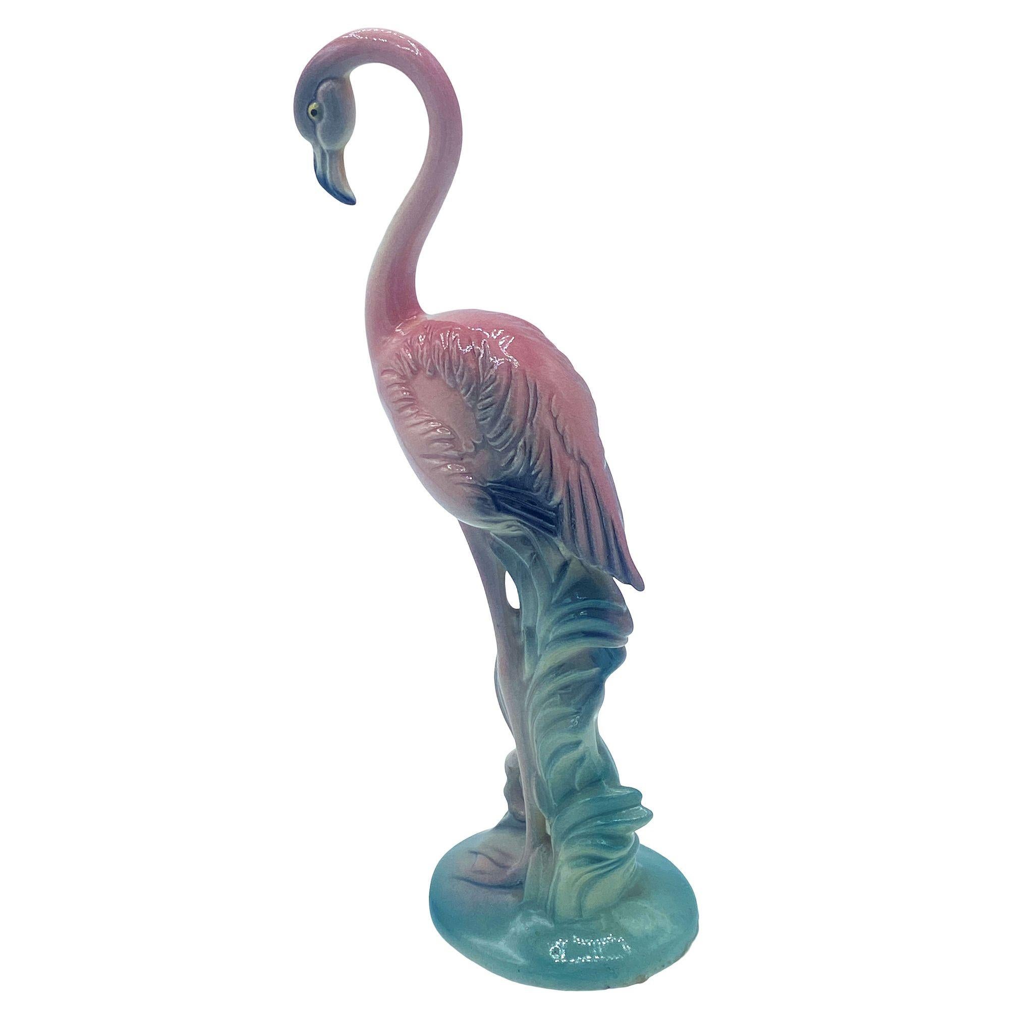 Matching Mid-century Pink Flamingo Ceramic Tabletop Statue Set By Brad Kealer In Excellent Condition For Sale In Van Nuys, CA