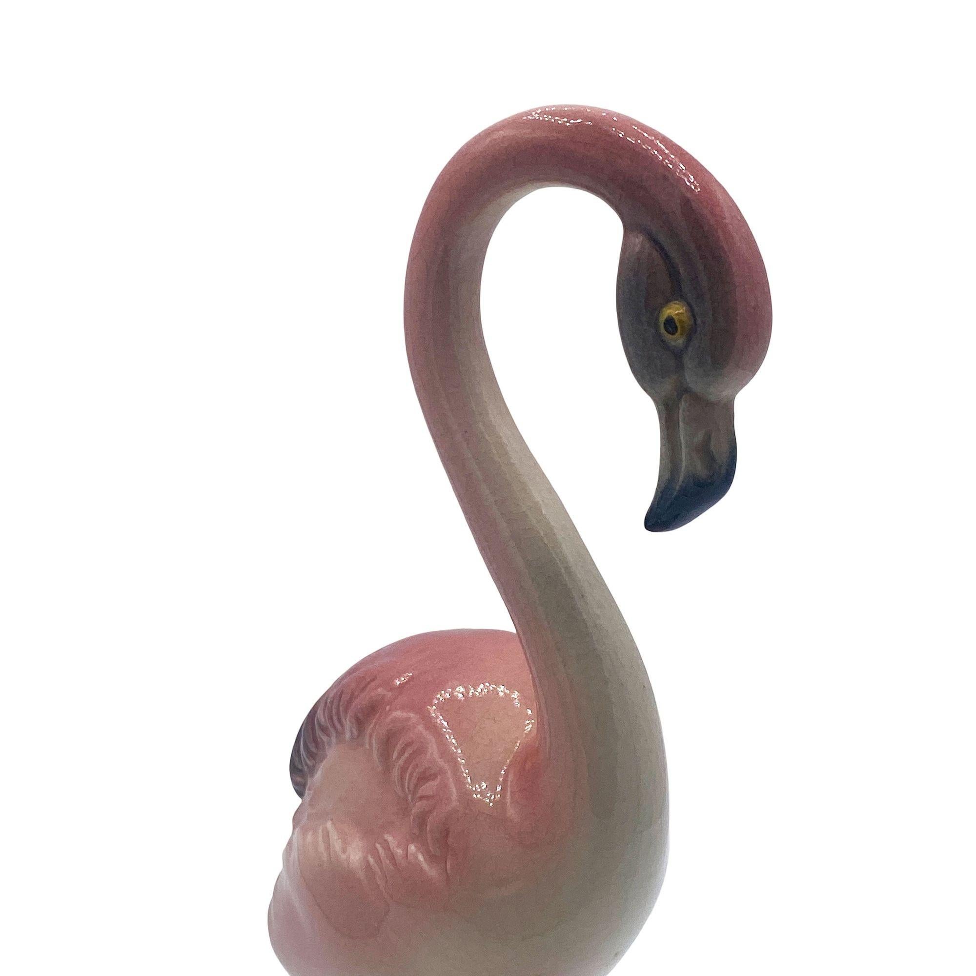Matching Mid-century Pink Flamingo Ceramic Tabletop Statue Set By Brad Kealer For Sale 2