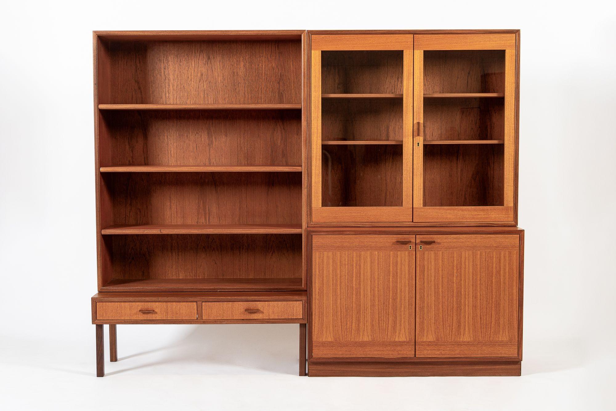 Matching Mid Century Swedish Teak Display Cabinet & Open Bookshelf For Sale 5