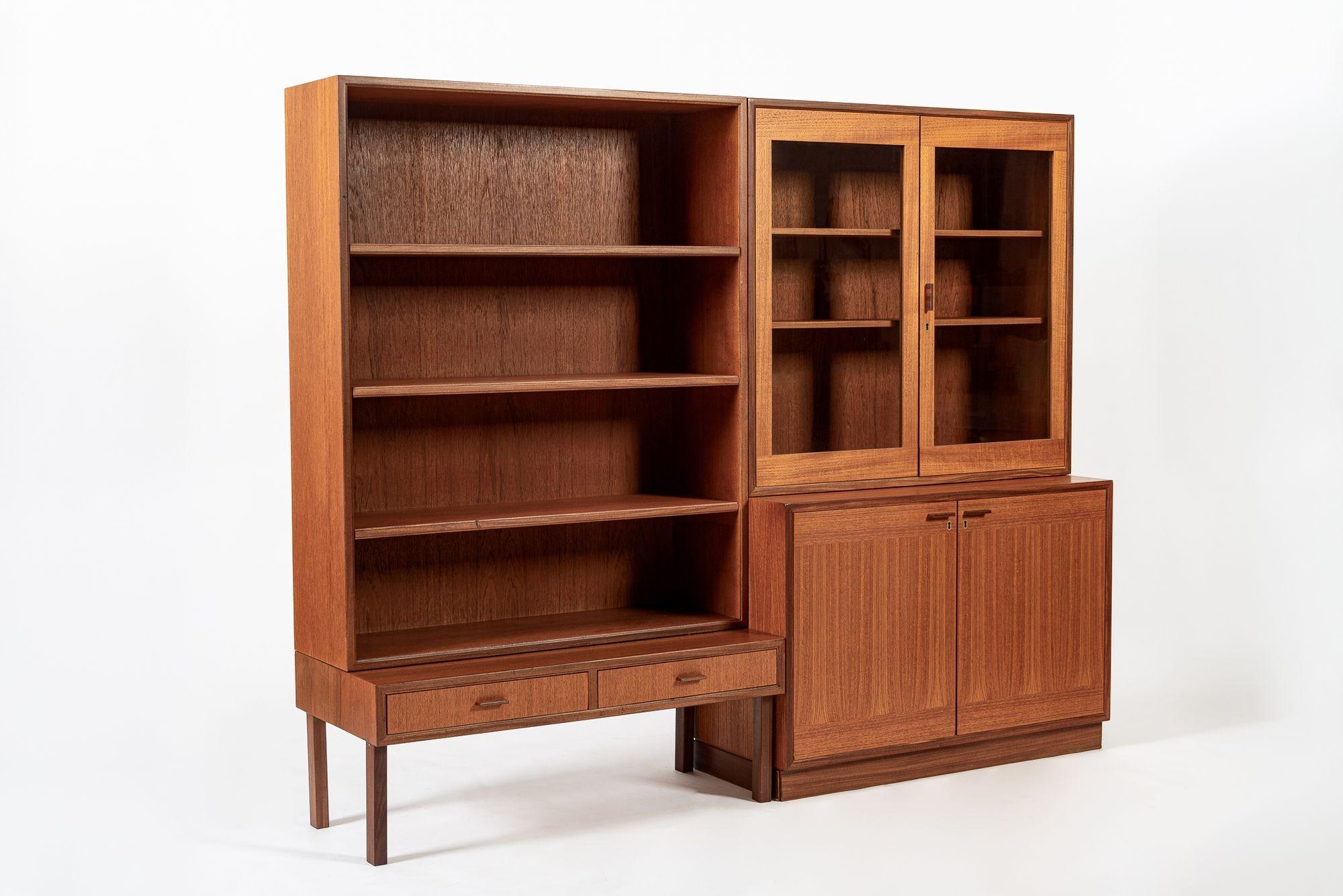 Mid-Century Modern Matching Mid Century Swedish Teak Display Cabinet & Open Bookshelf For Sale